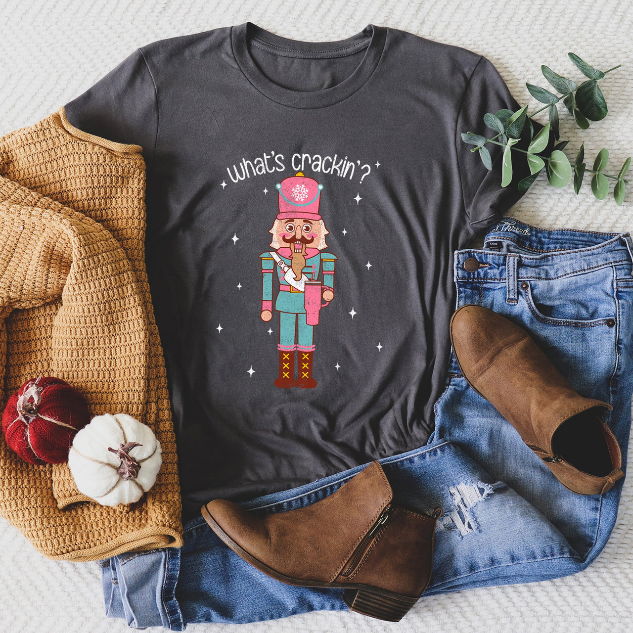 What's Crackin Nutcracker Christmas Classic Holiday Festive Cozy Vintage Style Whimsical Seasonal Icon Art Graphic Tee