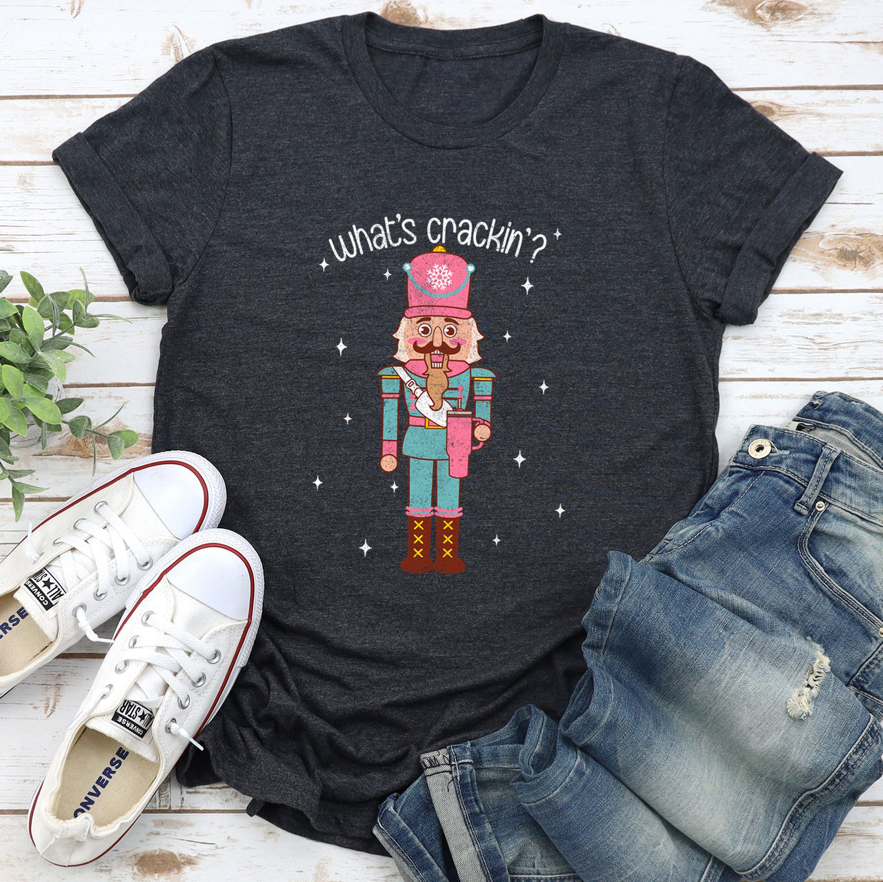 What's Crackin Nutcracker Christmas Classic Holiday Festive Cozy Vintage Style Whimsical Seasonal Icon Art Graphic Tee