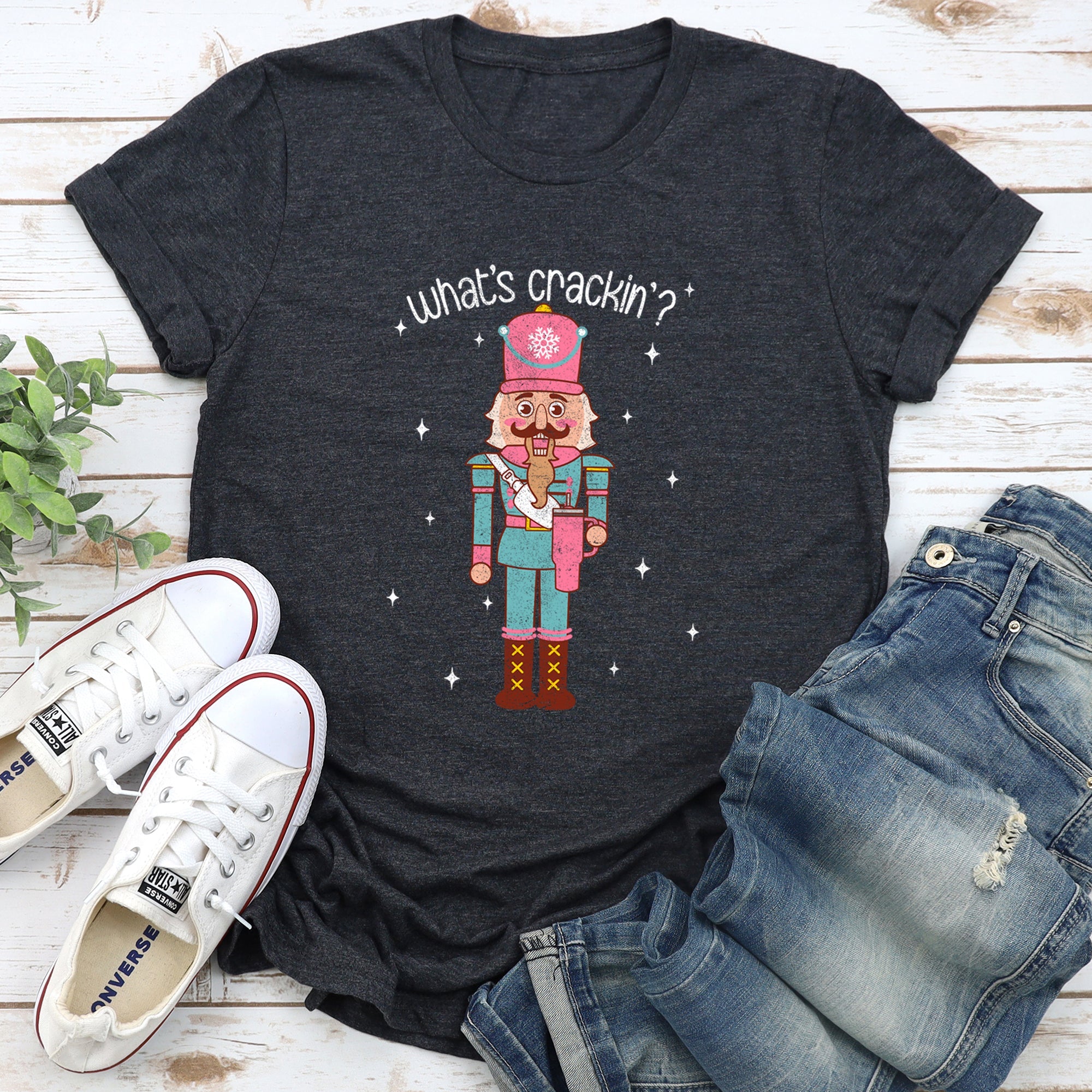 What's Crackin Nutcracker Christmas Classic Holiday Festive Cozy Vintage Style Whimsical Seasonal Icon Art Graphic Tee