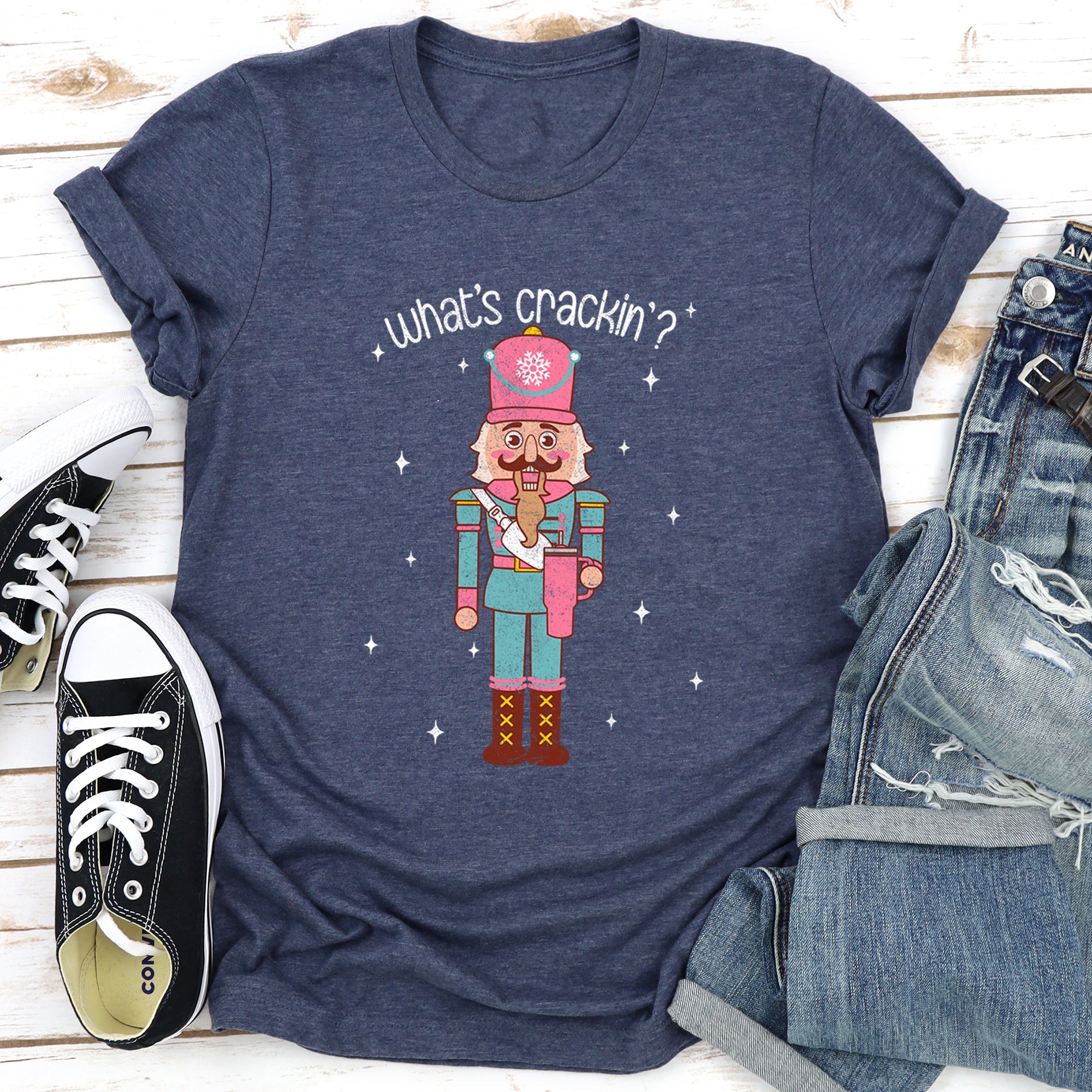 What's Crackin Nutcracker Christmas Classic Holiday Festive Cozy Vintage Style Whimsical Seasonal Icon Art Graphic Tee
