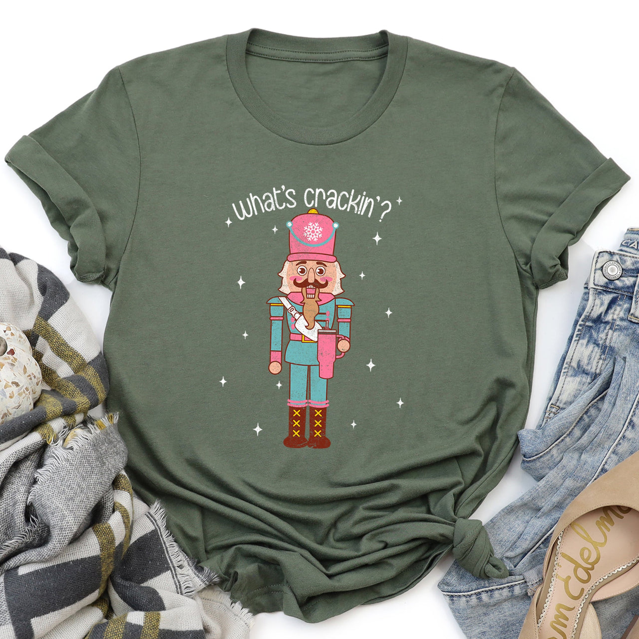 What's Crackin Nutcracker Christmas Classic Holiday Festive Cozy Vintage Style Whimsical Seasonal Icon Art Graphic Tee