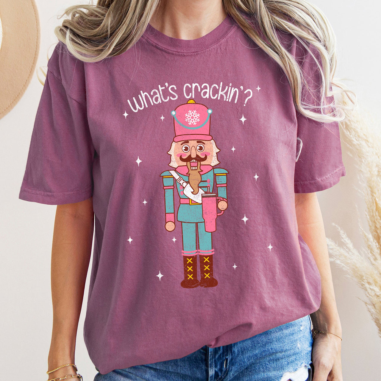 What's Crackin Nutcracker Christmas Text Festive Holiday Greeting Design For Seasonal Cheer Comfort Colors Tee
