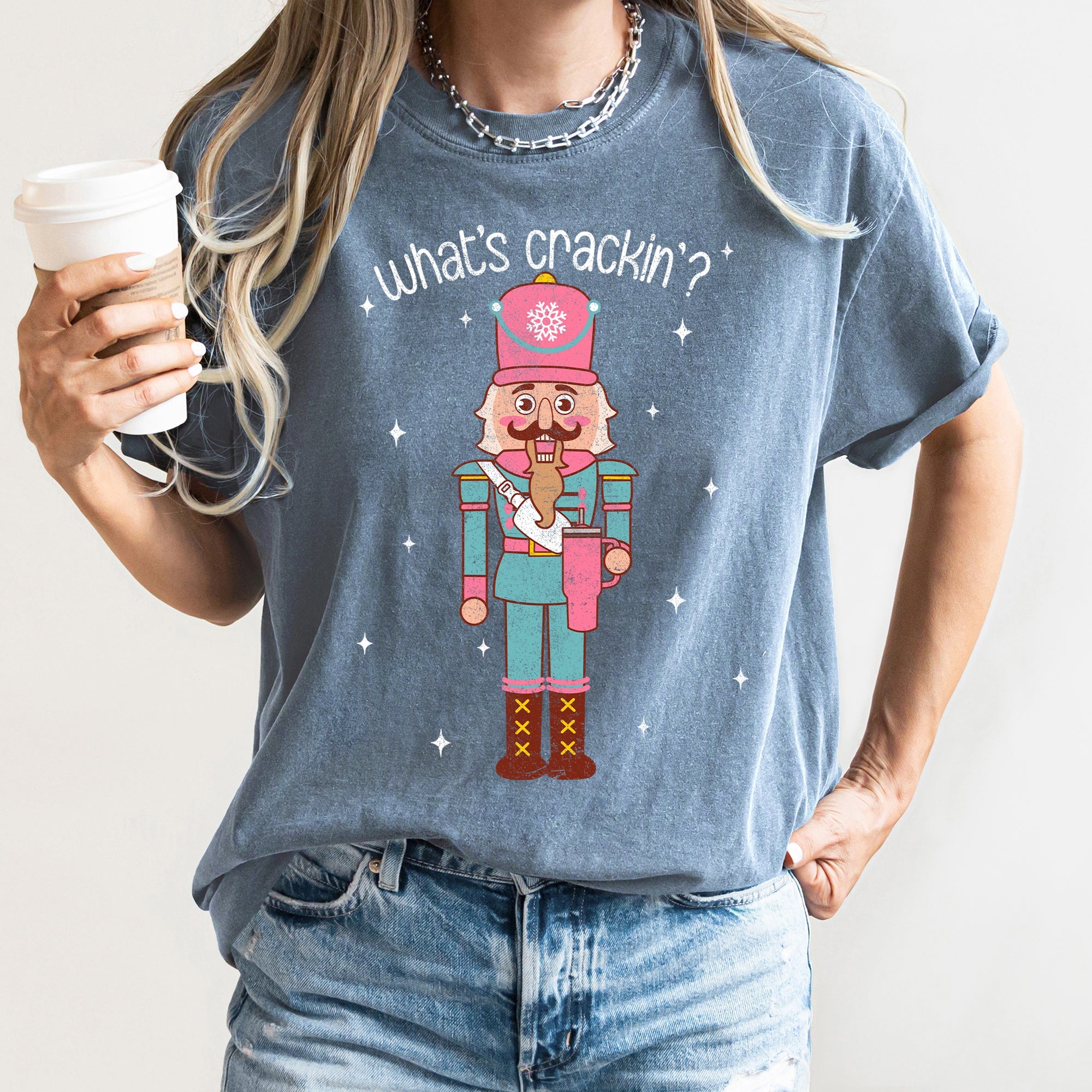 What's Crackin Nutcracker Christmas Text Festive Holiday Greeting Design For Seasonal Cheer Comfort Colors Tee