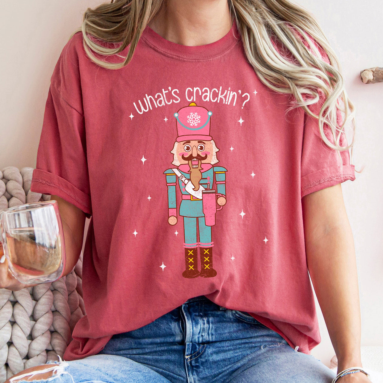 What's Crackin Nutcracker Christmas Text Festive Holiday Greeting Design For Seasonal Cheer Comfort Colors Tee