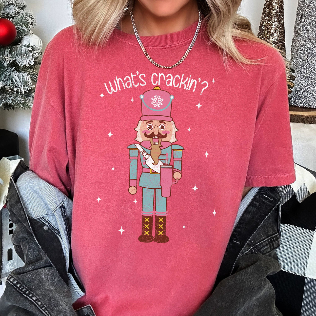 What's Crackin Nutcracker Christmas Text Festive Holiday Greeting Design For Seasonal Cheer Comfort Colors Tee