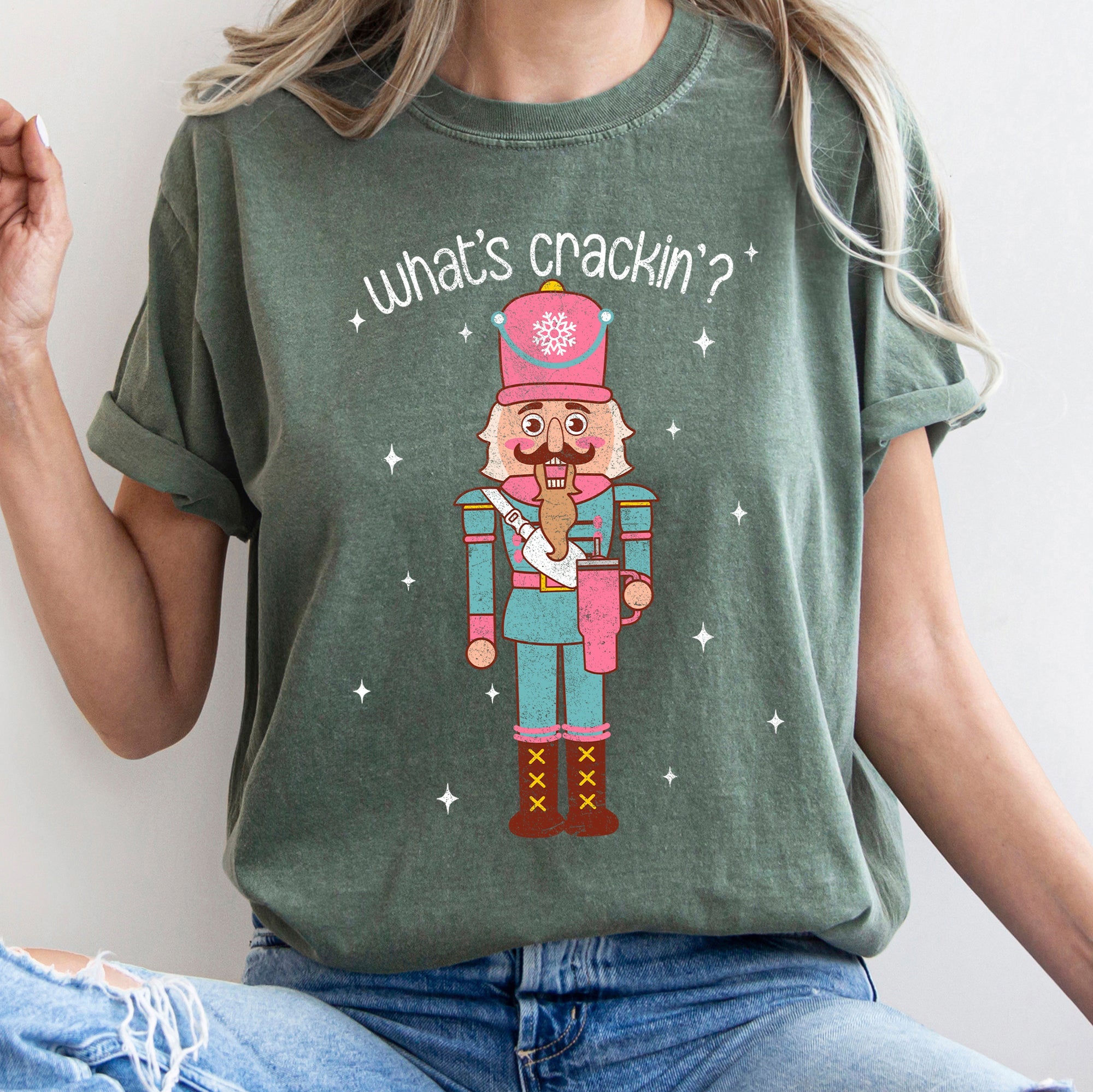 What's Crackin Nutcracker Christmas Text Festive Holiday Greeting Design For Seasonal Cheer Comfort Colors Tee