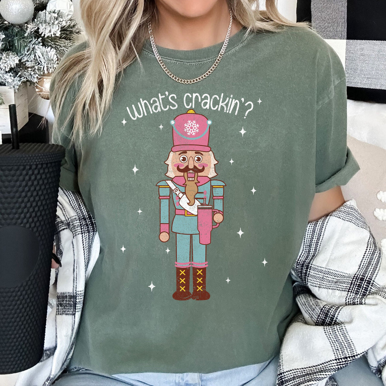 What's Crackin Nutcracker Christmas Text Festive Holiday Greeting Design For Seasonal Cheer Comfort Colors Tee