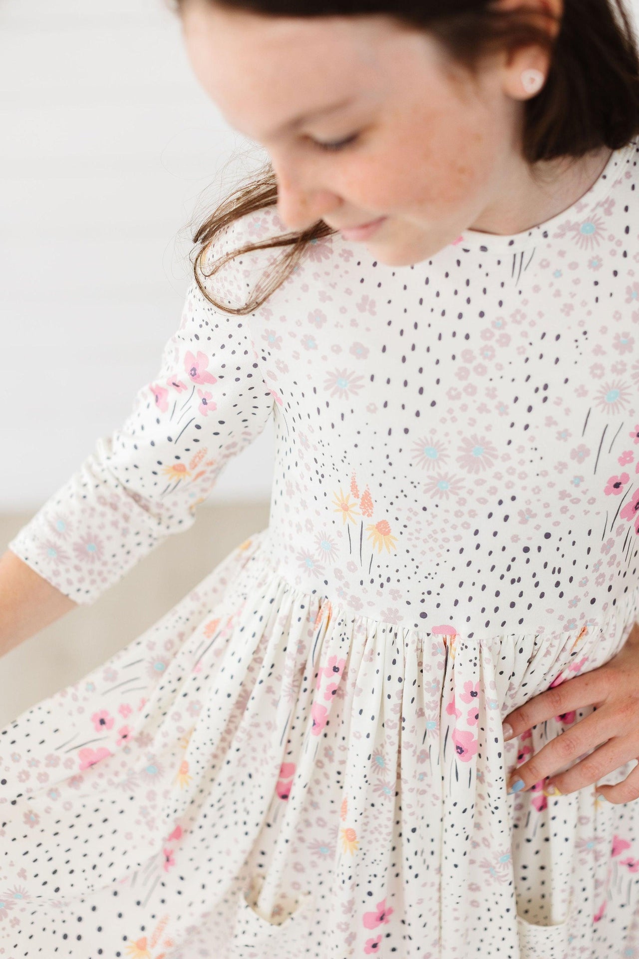SALE Whimsical Wildflowers 3/4 Sleeve Pocket Twirl Dress