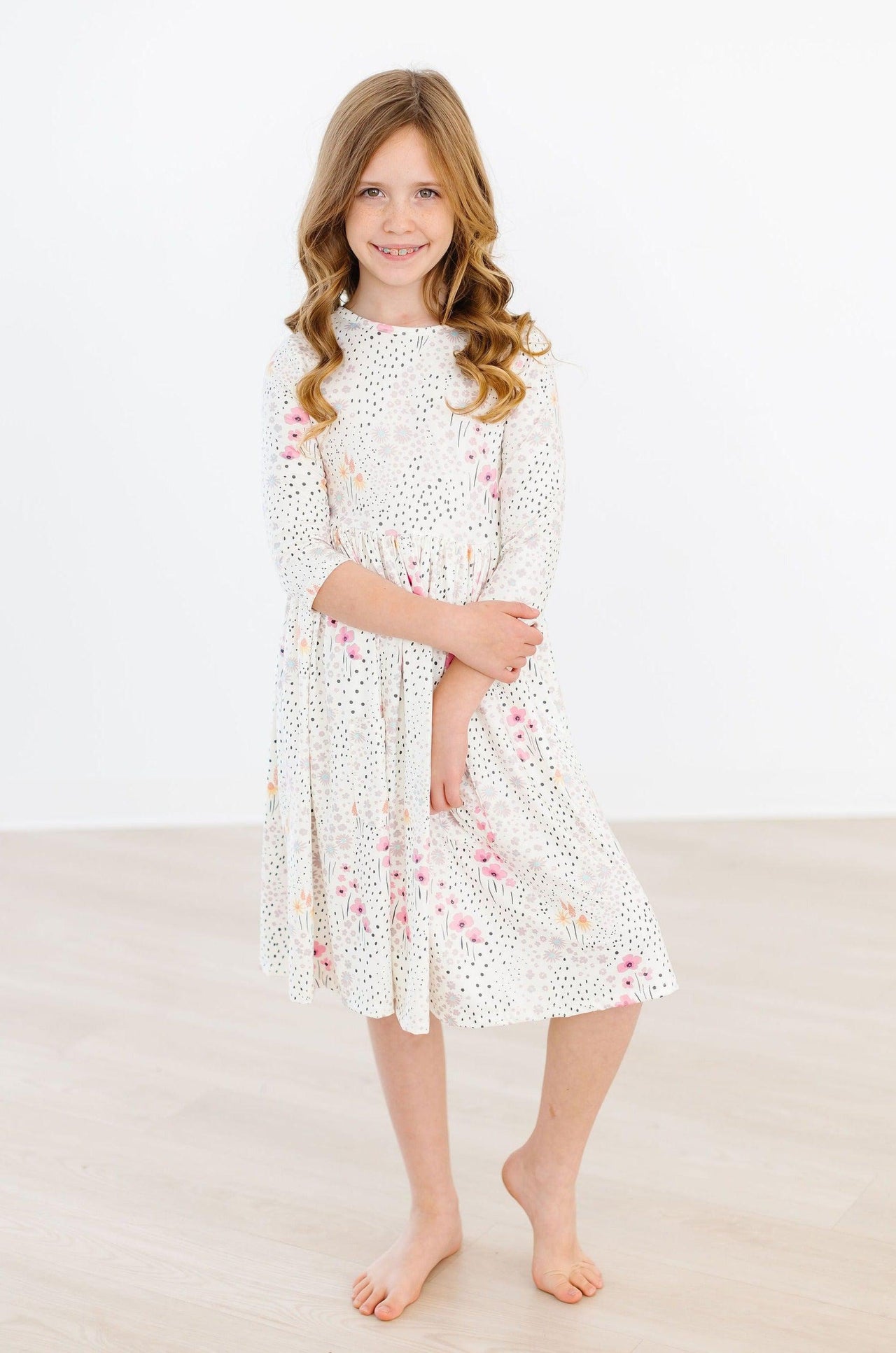 SALE Whimsical Wildflowers 3/4 Sleeve Pocket Twirl Dress