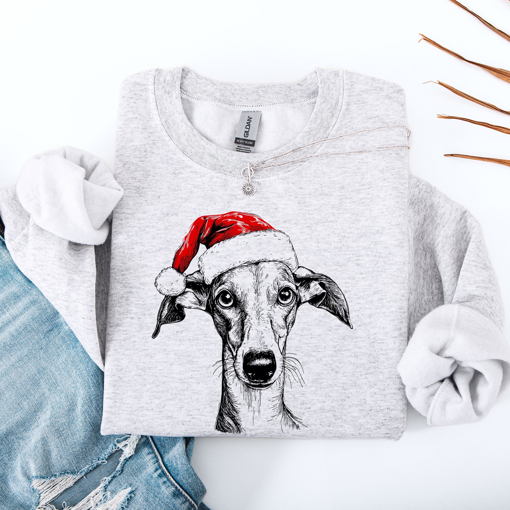 Whippet Santa Christmas Dog Lover Holiday Themed Pet Portrait Sweatshirt For Dog Lovers Everywhere