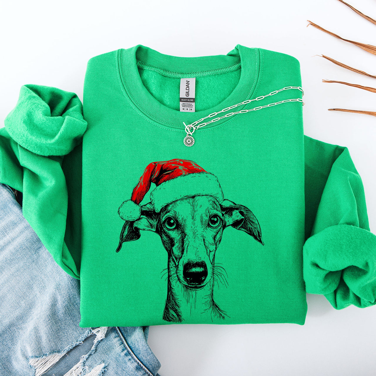 Whippet Santa Christmas Dog Lover Holiday Themed Pet Portrait Sweatshirt For Dog Lovers Everywhere