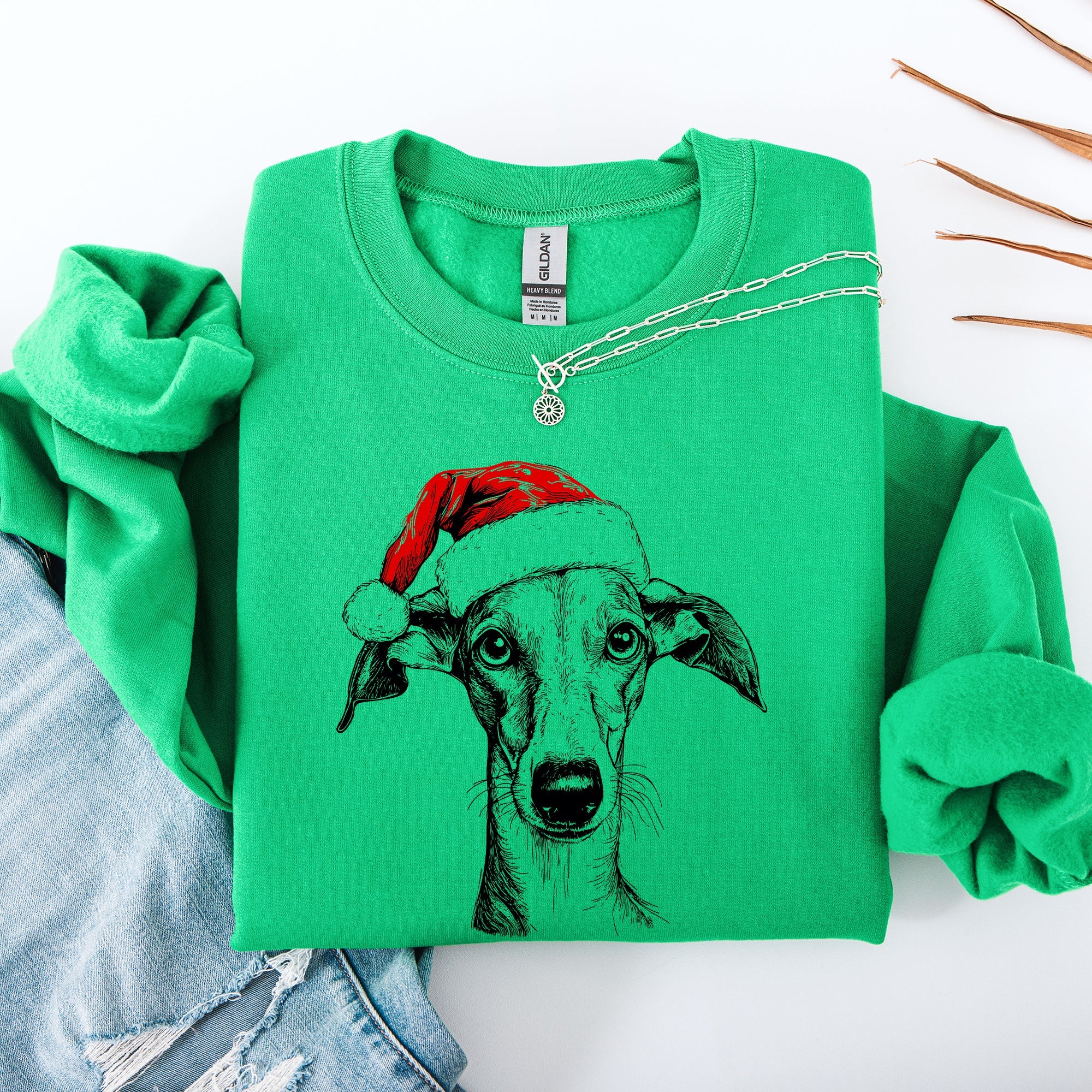 Whippet Santa Christmas Dog Lover Holiday Themed Pet Portrait Sweatshirt For Dog Lovers Everywhere