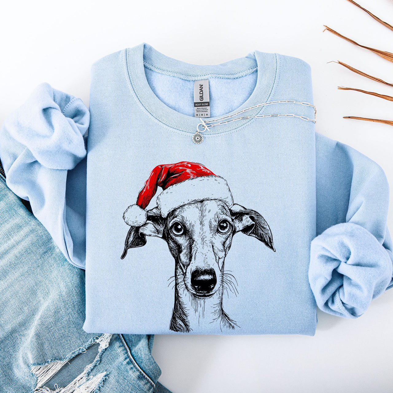 Whippet Santa Christmas Dog Lover Holiday Themed Pet Portrait Sweatshirt For Dog Lovers Everywhere