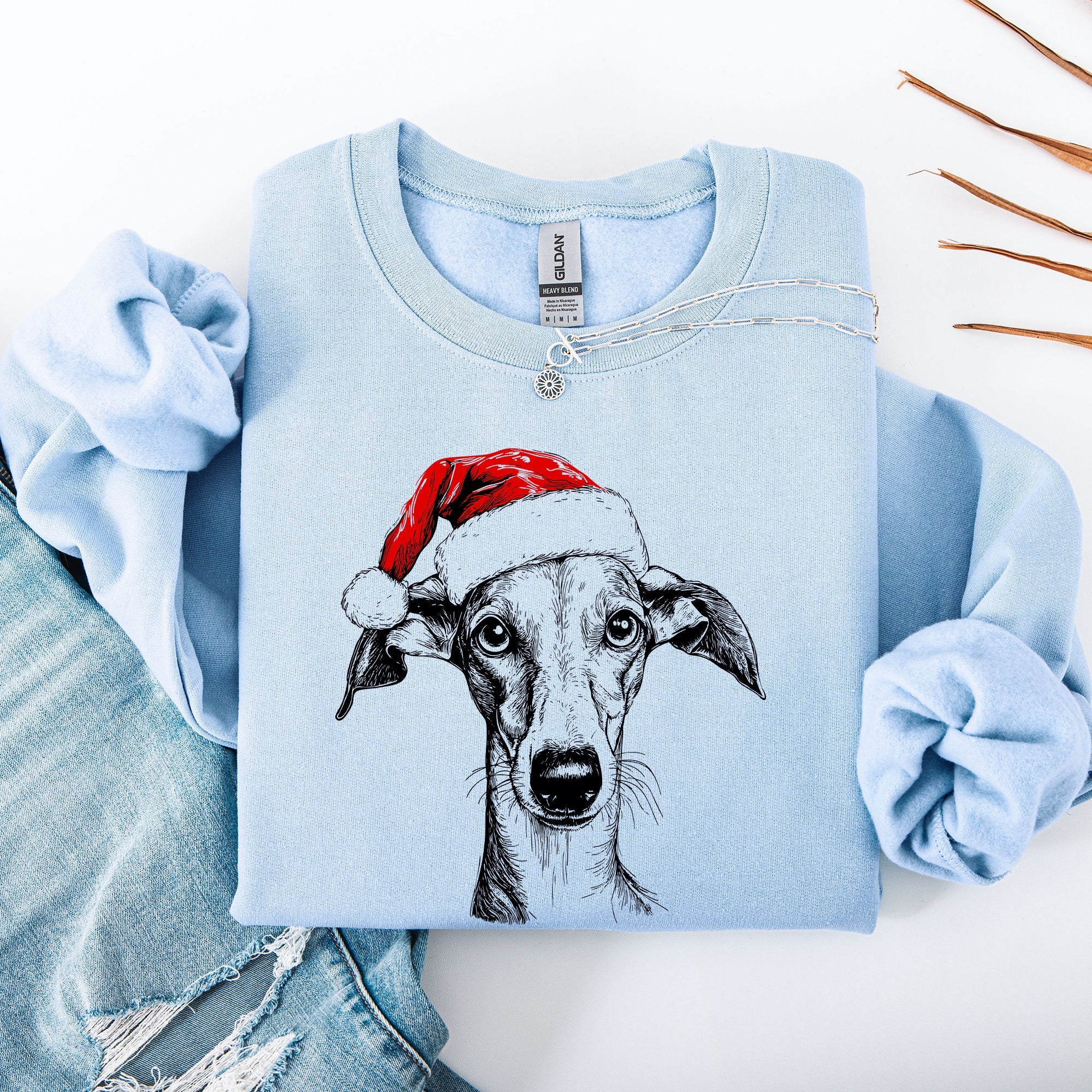 Whippet Santa Christmas Dog Lover Holiday Themed Pet Portrait Sweatshirt For Dog Lovers Everywhere
