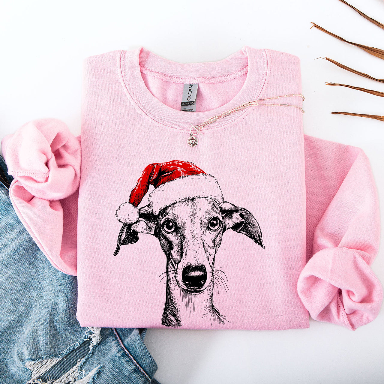 Whippet Santa Christmas Dog Lover Holiday Themed Pet Portrait Sweatshirt For Dog Lovers Everywhere