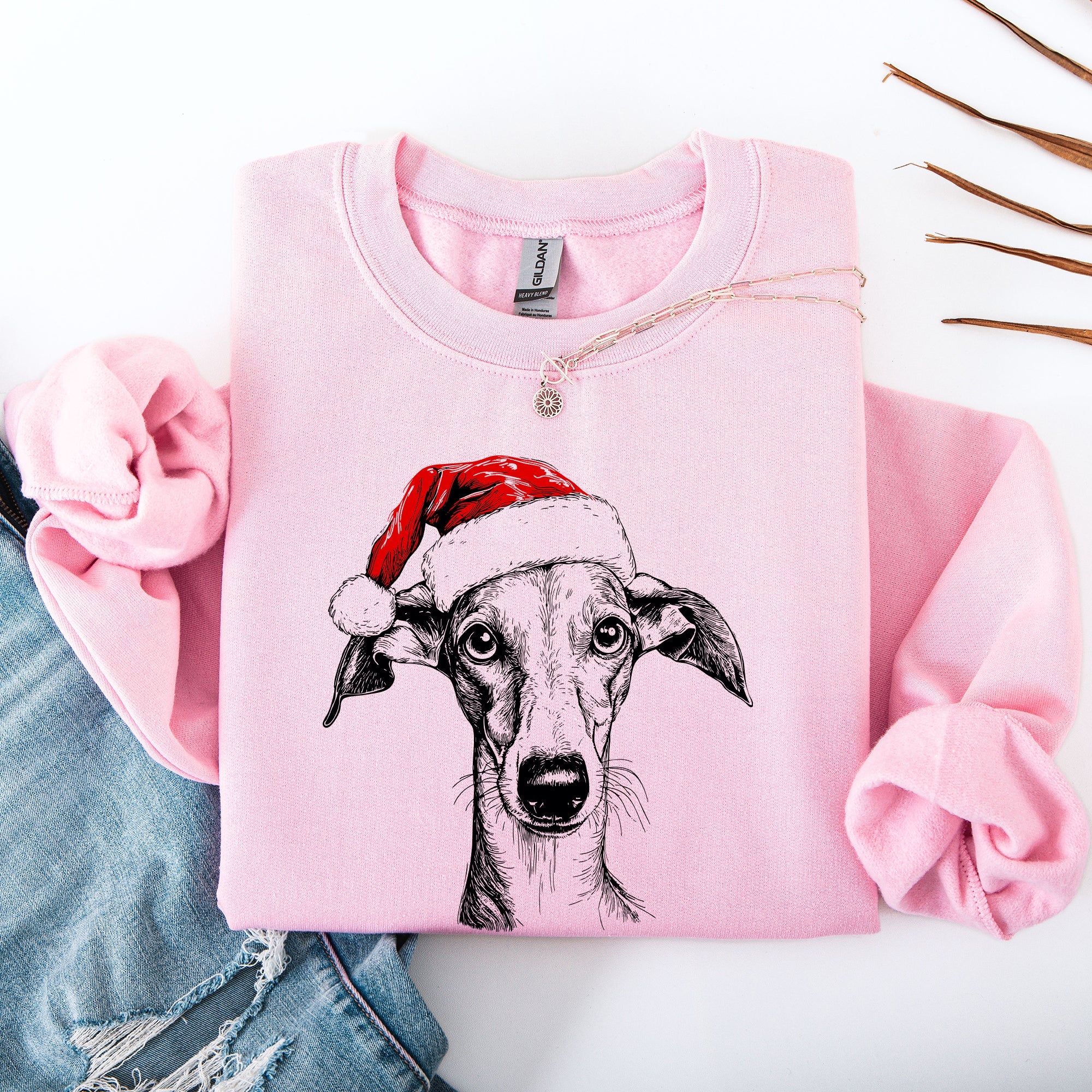 Whippet Santa Christmas Dog Lover Holiday Themed Pet Portrait Sweatshirt For Dog Lovers Everywhere