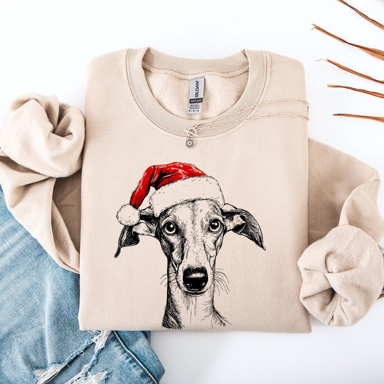 Whippet Santa Christmas Dog Lover Holiday Themed Pet Portrait Sweatshirt For Dog Lovers Everywhere