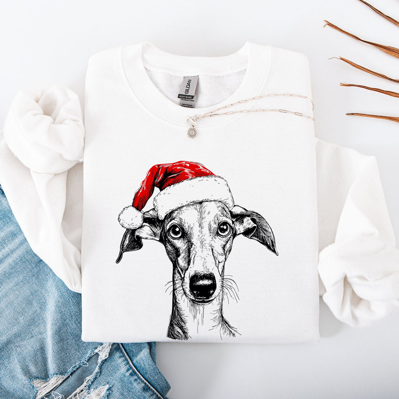 Whippet Santa Christmas Dog Lover Holiday Themed Pet Portrait Sweatshirt For Dog Lovers Everywhere