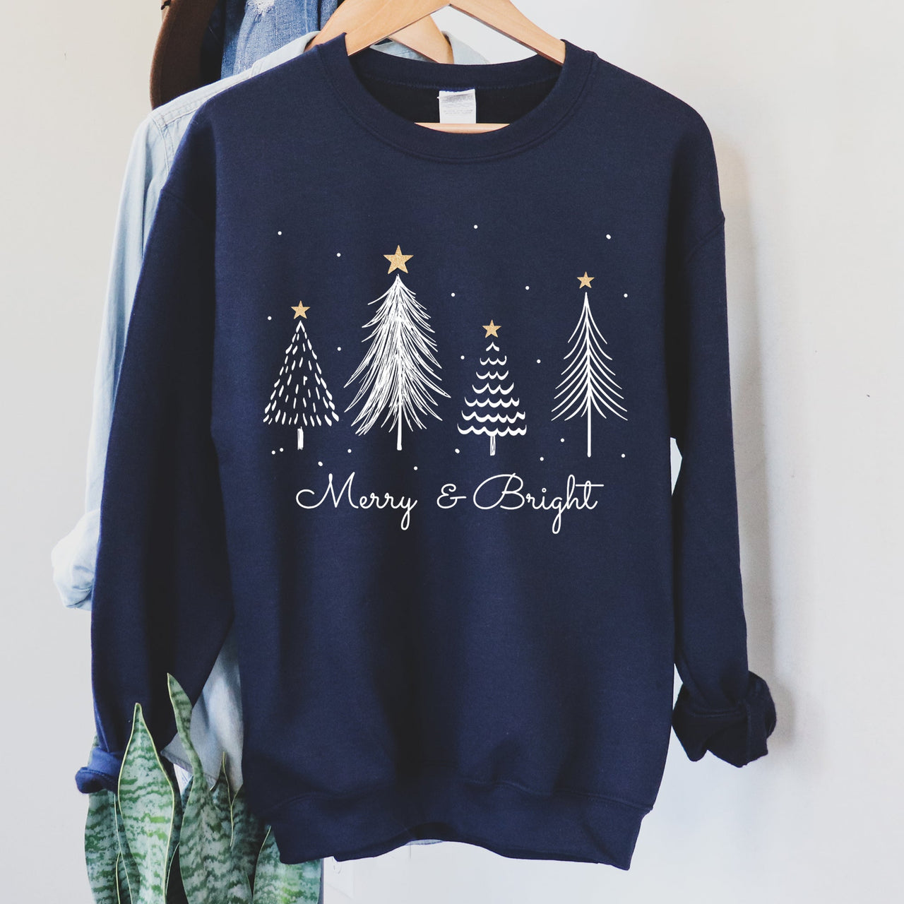 Merry And Bright Christmas Trees Festive Cozy Winter Holiday Seasonal Graphic Sweatshirt