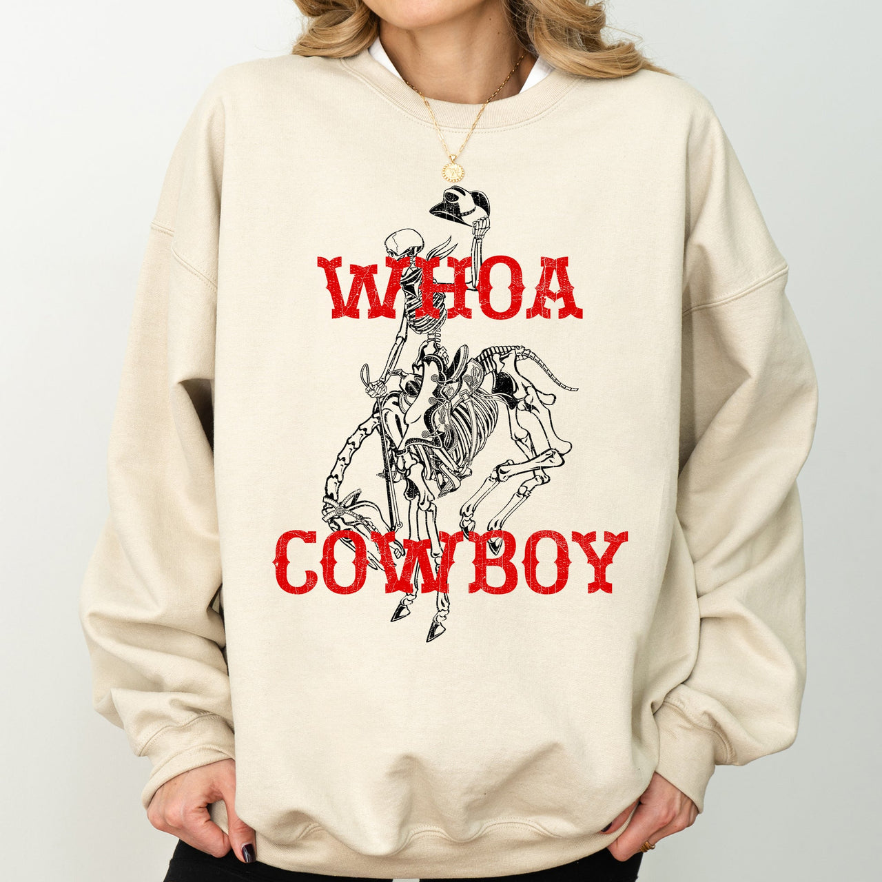 Whoa Cowboy Bronco Ride Rodeo Skeleton Illustration Across The Wild West Theme Stories Sweatshirt