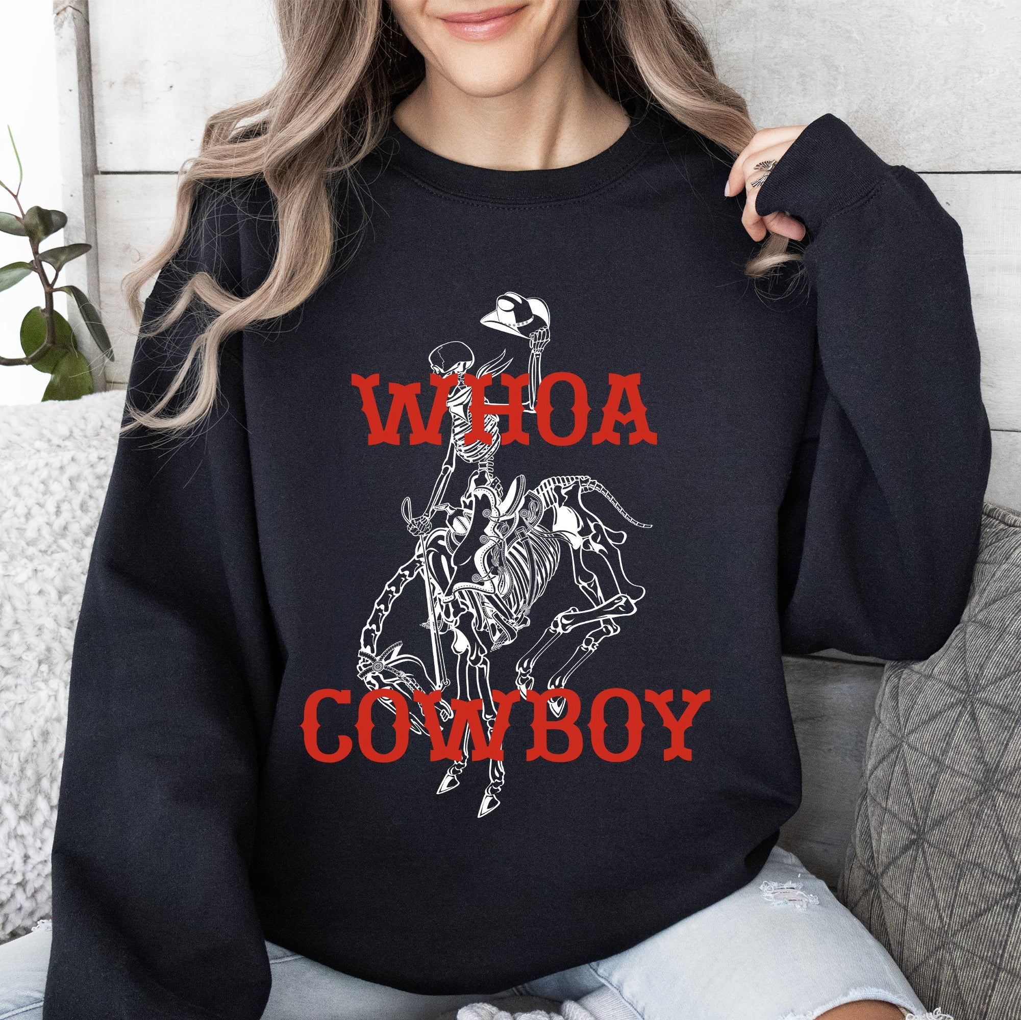 Whoa Cowboy Skeleton Horse Western Illustration Collection For Western Lovers Sweatshirt