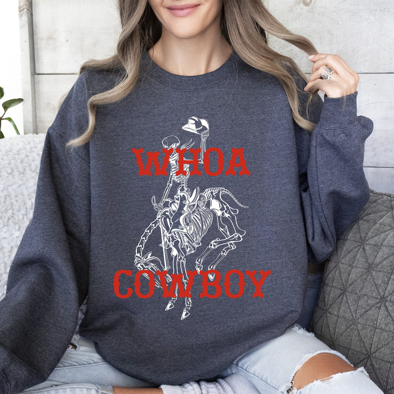 Whoa Cowboy Skeleton Horse Western Illustration Collection For Western Lovers Sweatshirt