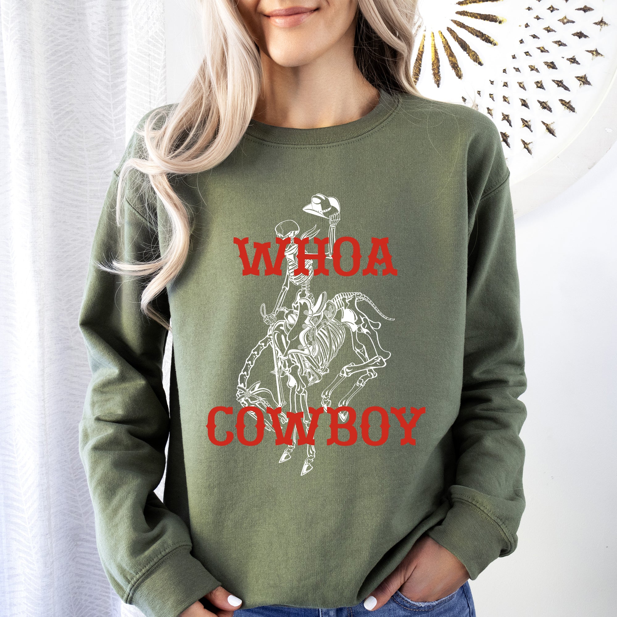 Whoa Cowboy Skeleton Horse Western Illustration Collection For Western Lovers Sweatshirt