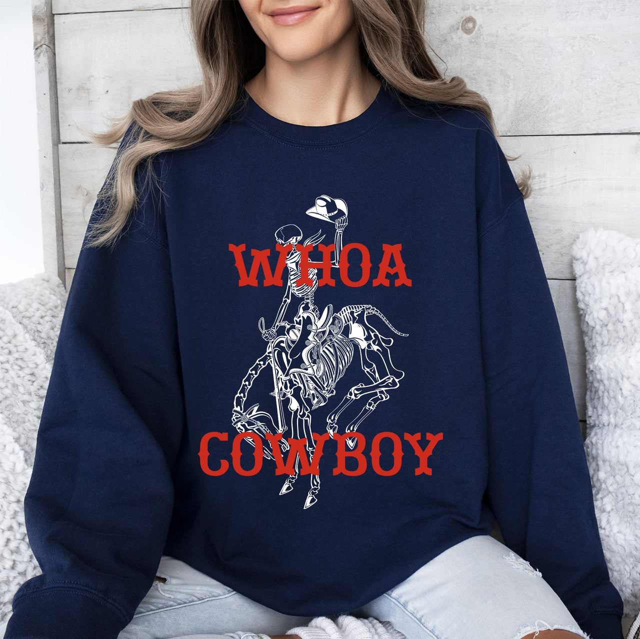 Whoa Cowboy Skeleton Horse Western Illustration Collection For Western Lovers Sweatshirt