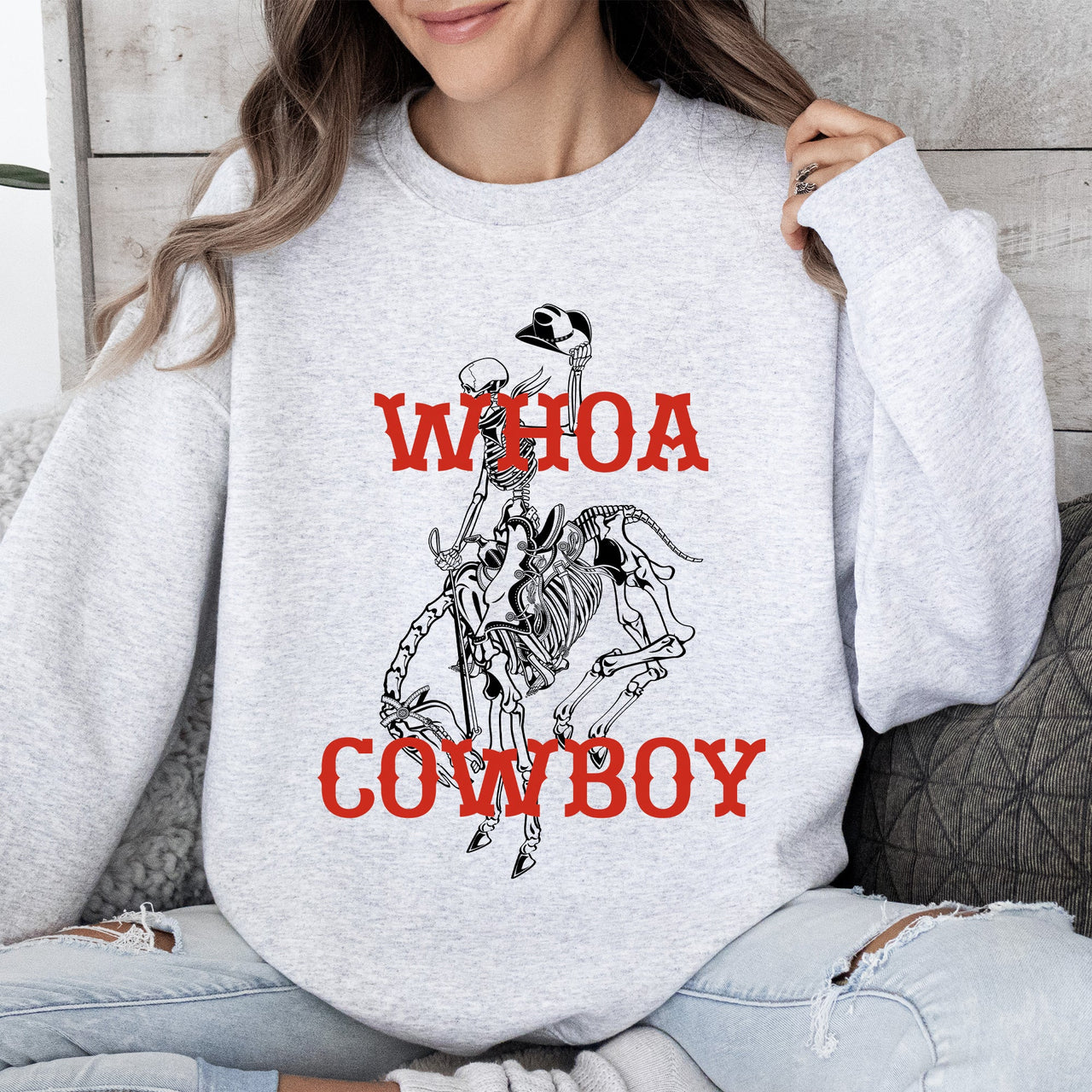 Whoa Cowboy Skeleton Horse Western Illustration Collection For Western Lovers Sweatshirt