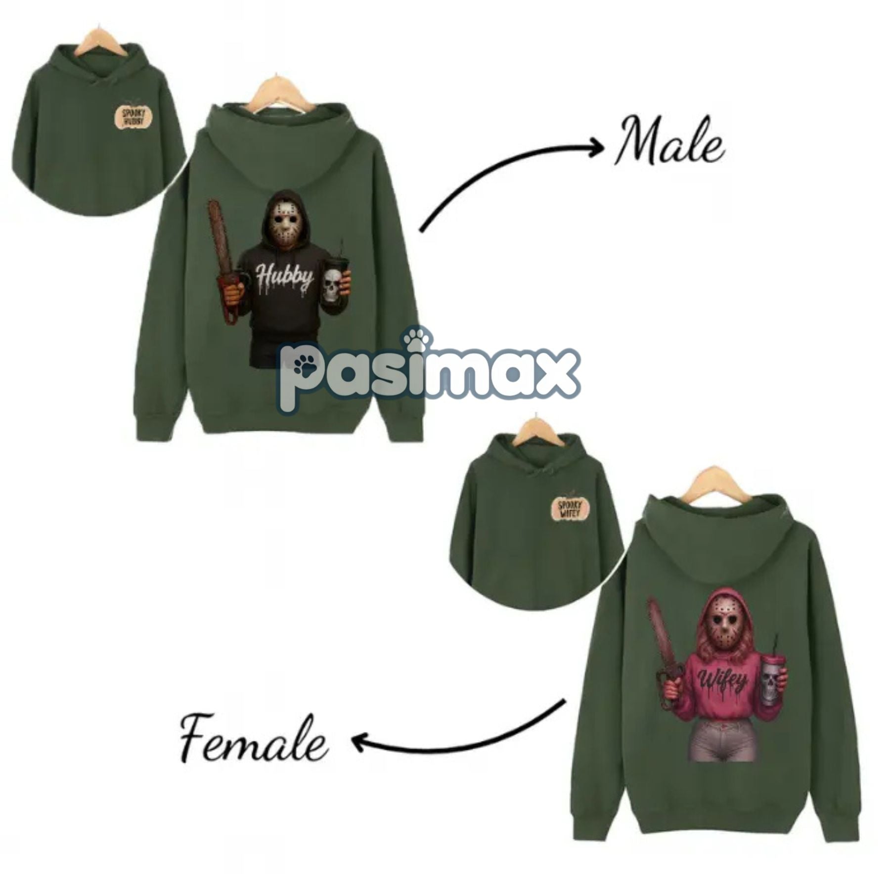 Wifey & Hubby Jason Hoodie – Halloween Couple Outfits, Spooky Wife Husband Pullover