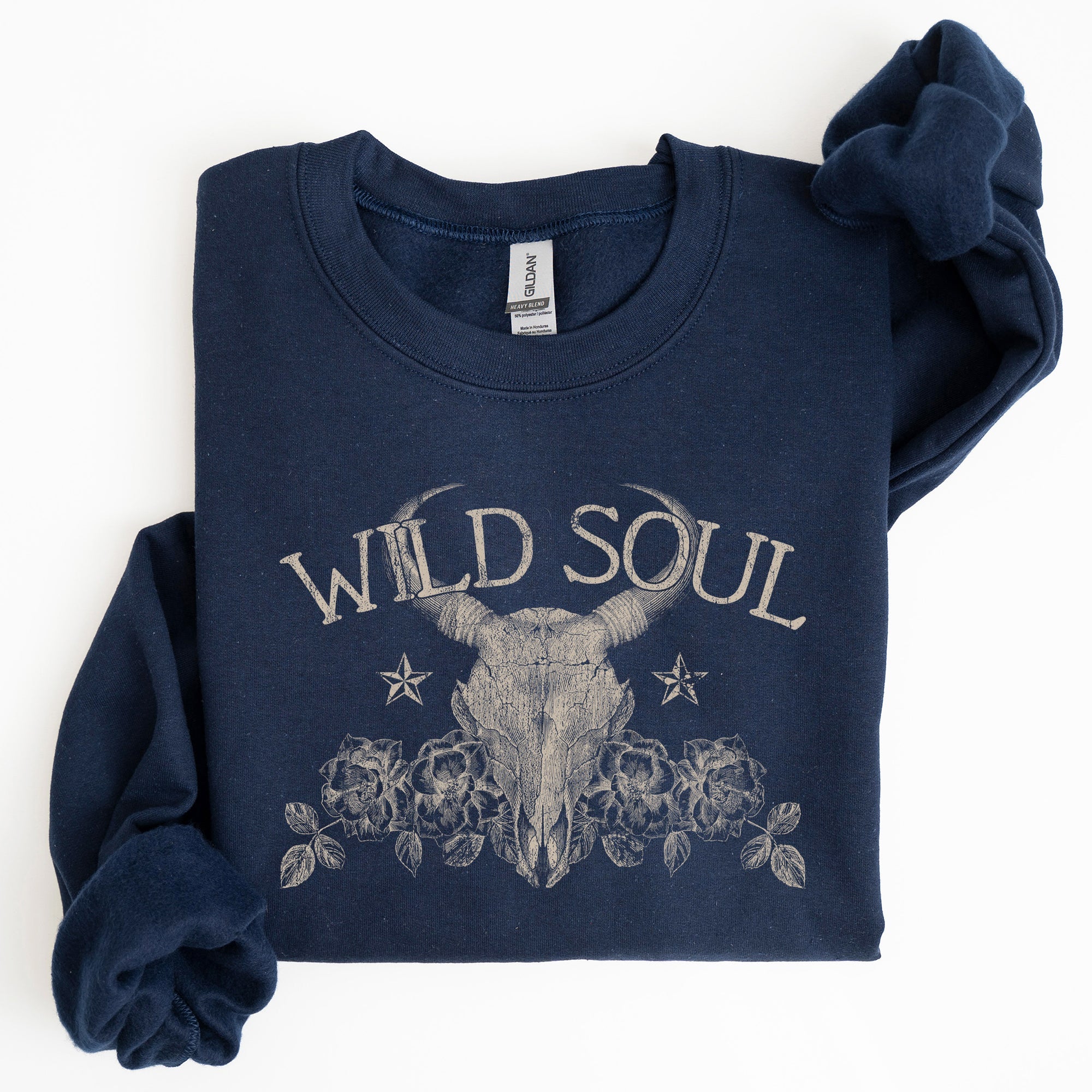 Wild Soul Cowboy Skull Roses Country Cowgirl Spirit Rustic Western Americana Legend Sweatshirt