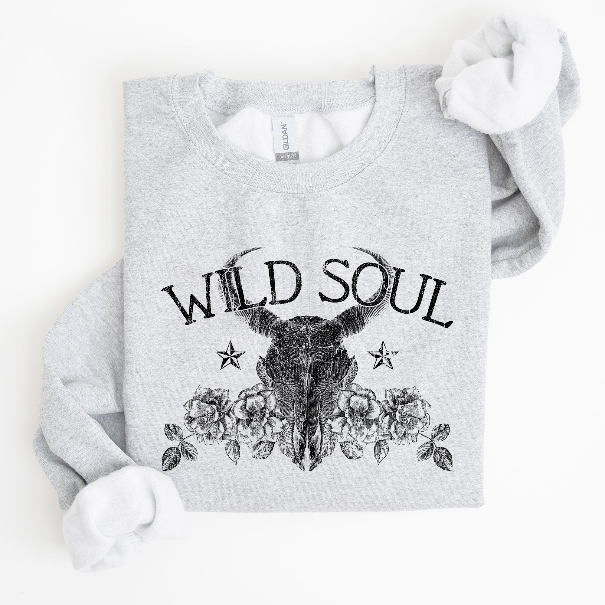 Wild Soul Cowboy Skull Roses Country Cowgirl Spirit Rustic Western Americana Legend Sweatshirt