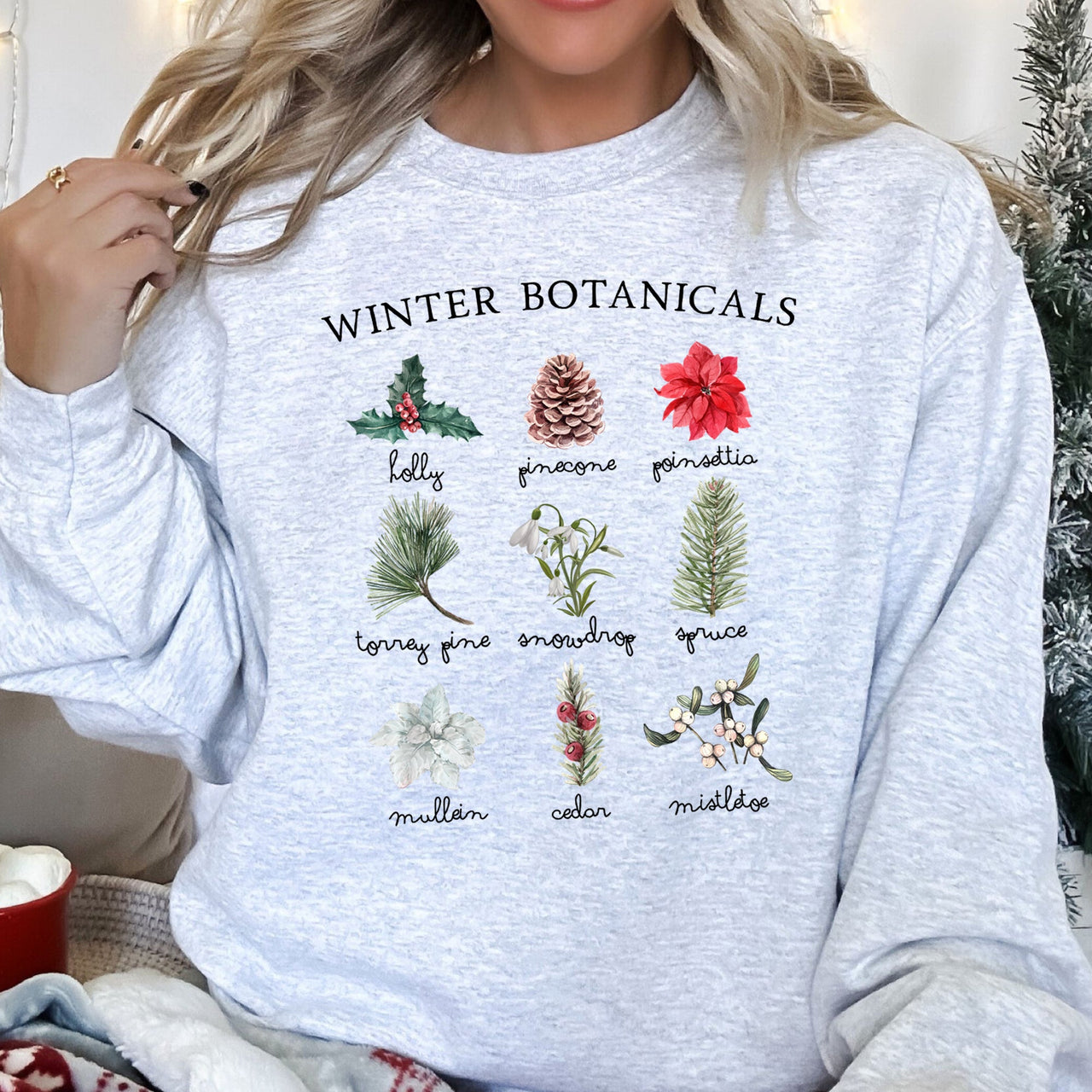 Winter Botanicals, Holly, Poinsettia Christmas Sweatshirt
