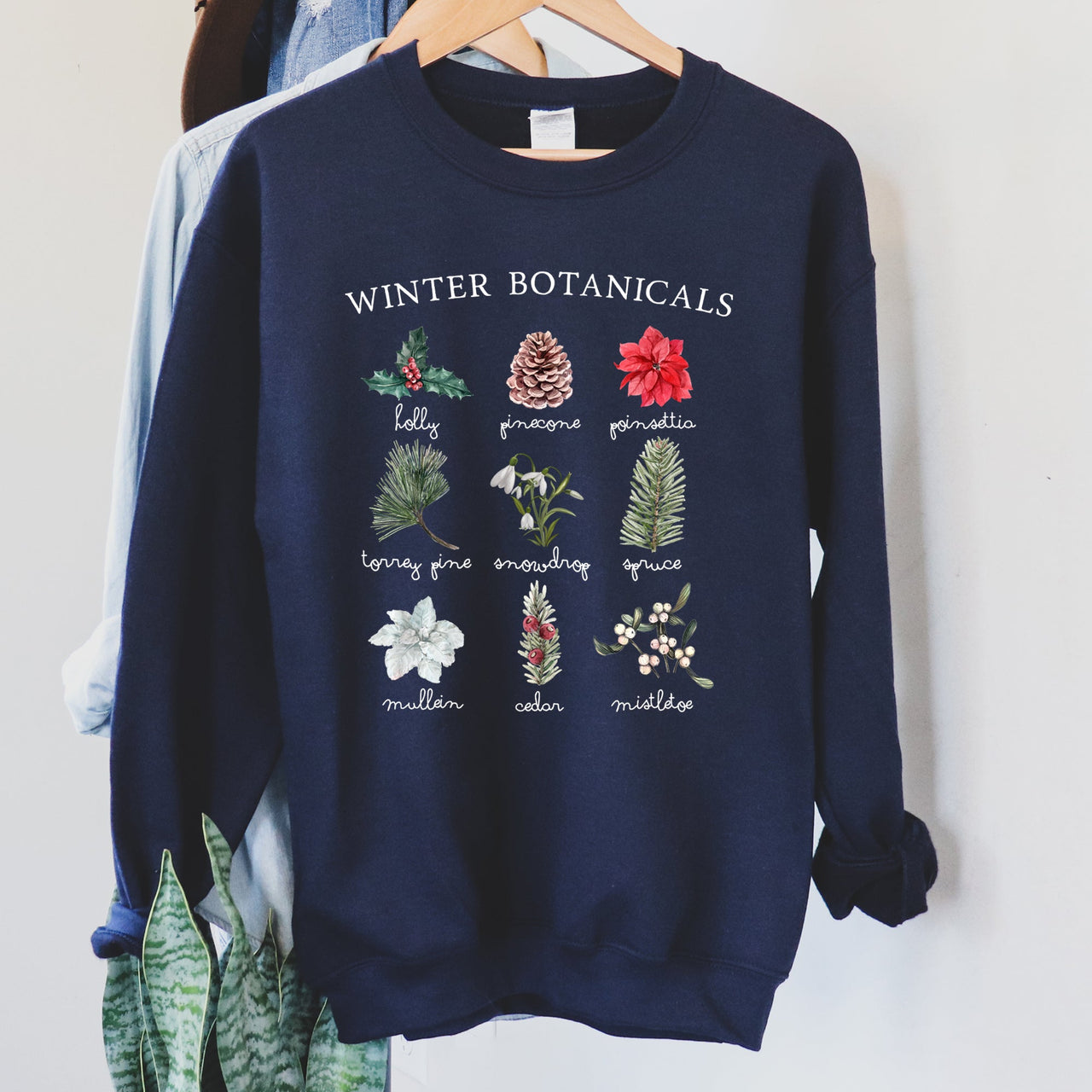 Winter Botanicals Holly Poinsettia Christmas Botanical Print Cozy Soft Sweatshirt