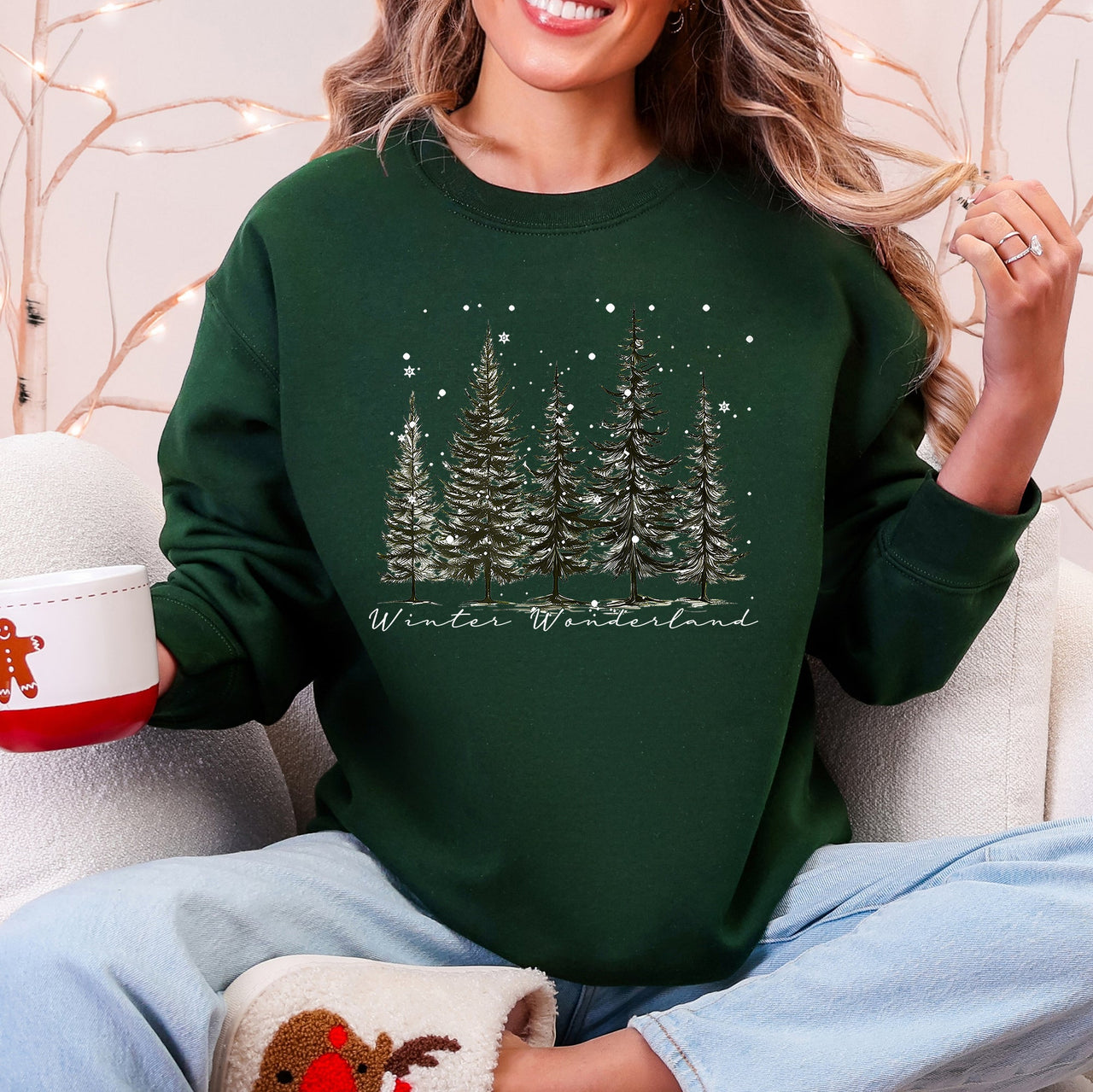 Winter Wonderland Christmas Trees Snow Scene With Pine Forest And Cozy Holiday Charm Sweatshirt