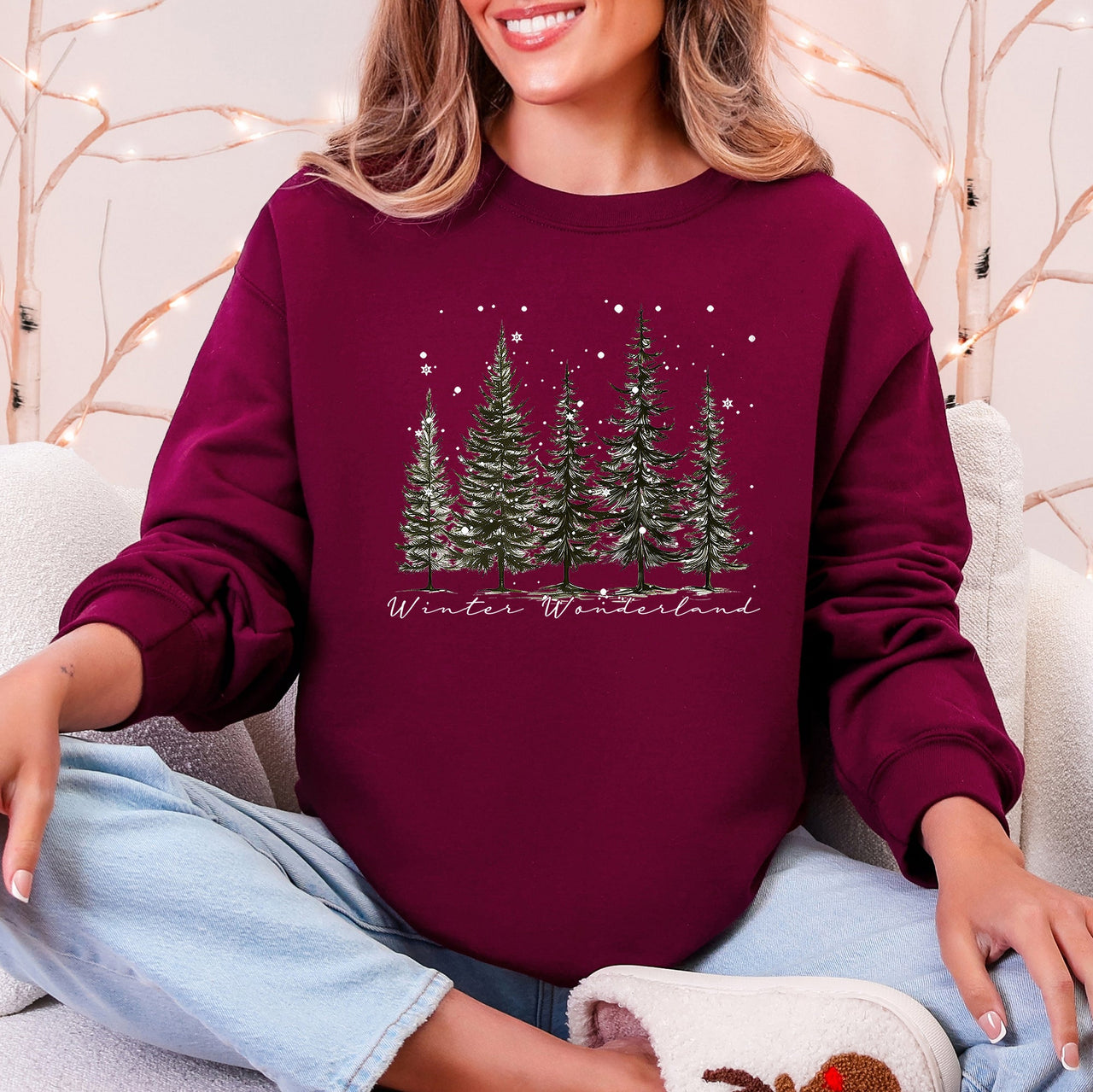 Winter Wonderland Christmas Trees Snow Scene With Pine Forest And Cozy Holiday Charm Sweatshirt