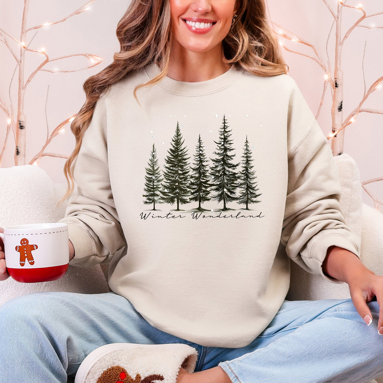 Winter Wonderland Christmas Trees Snow Scene With Pine Forest And Cozy Holiday Charm Sweatshirt