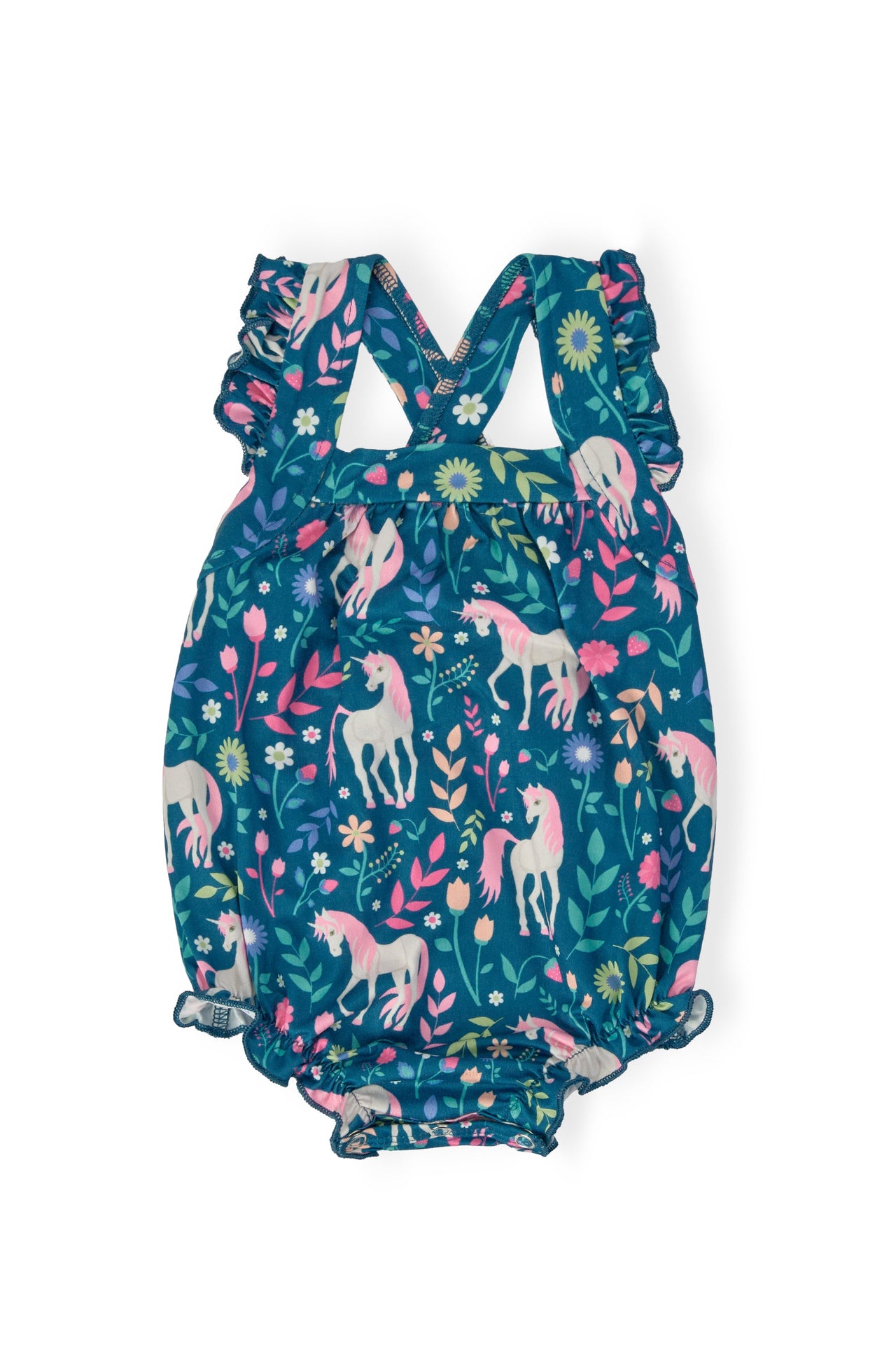 Wish Upon a Unicorn Ruffle Cross Back Romper