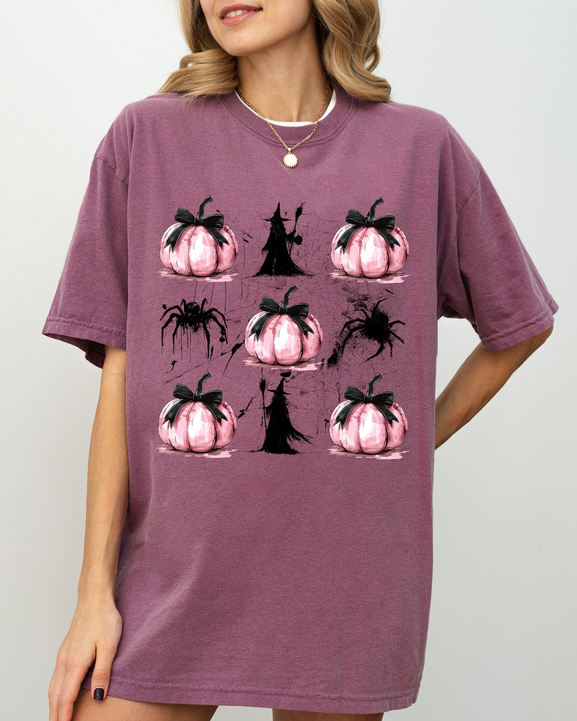 Witch Spiders Pumpkins Spooky Coquette Ribbons and Bows Halloween Comfort Colors Tee