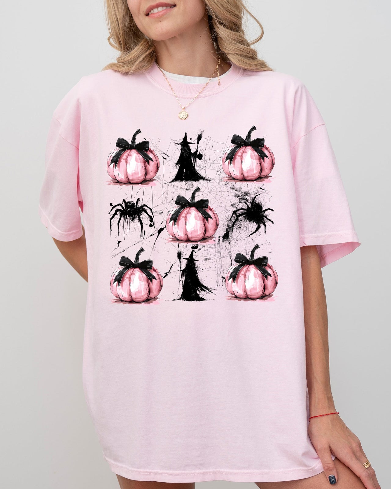 Witch Spiders Pumpkins Spooky Coquette Ribbons and Bows Halloween Comfort Colors Tee