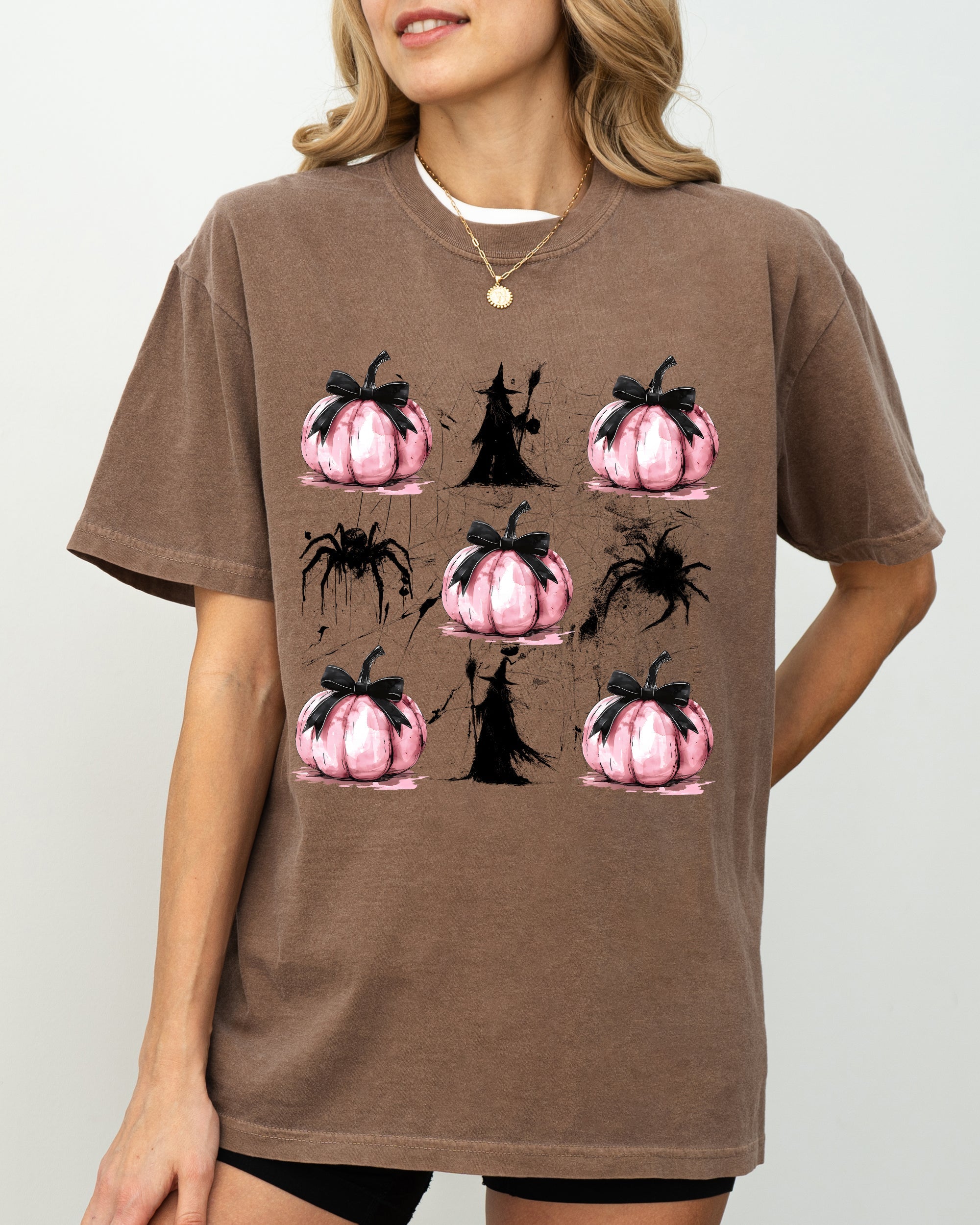 Witch Spiders Pumpkins Spooky Coquette Ribbons and Bows Halloween Comfort Colors Tee