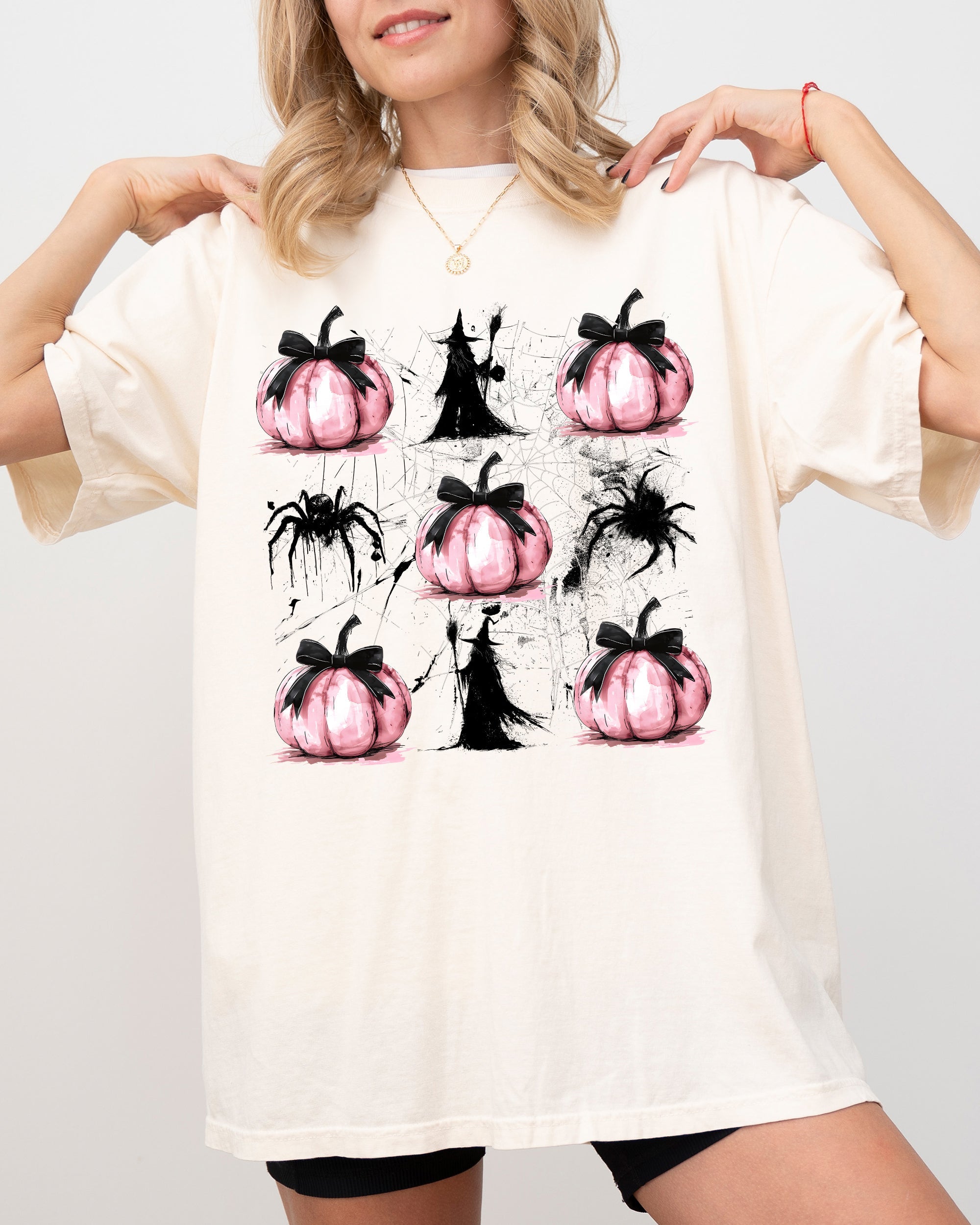 Witch Spiders Pumpkins Spooky Coquette Ribbons and Bows Halloween Comfort Colors Tee