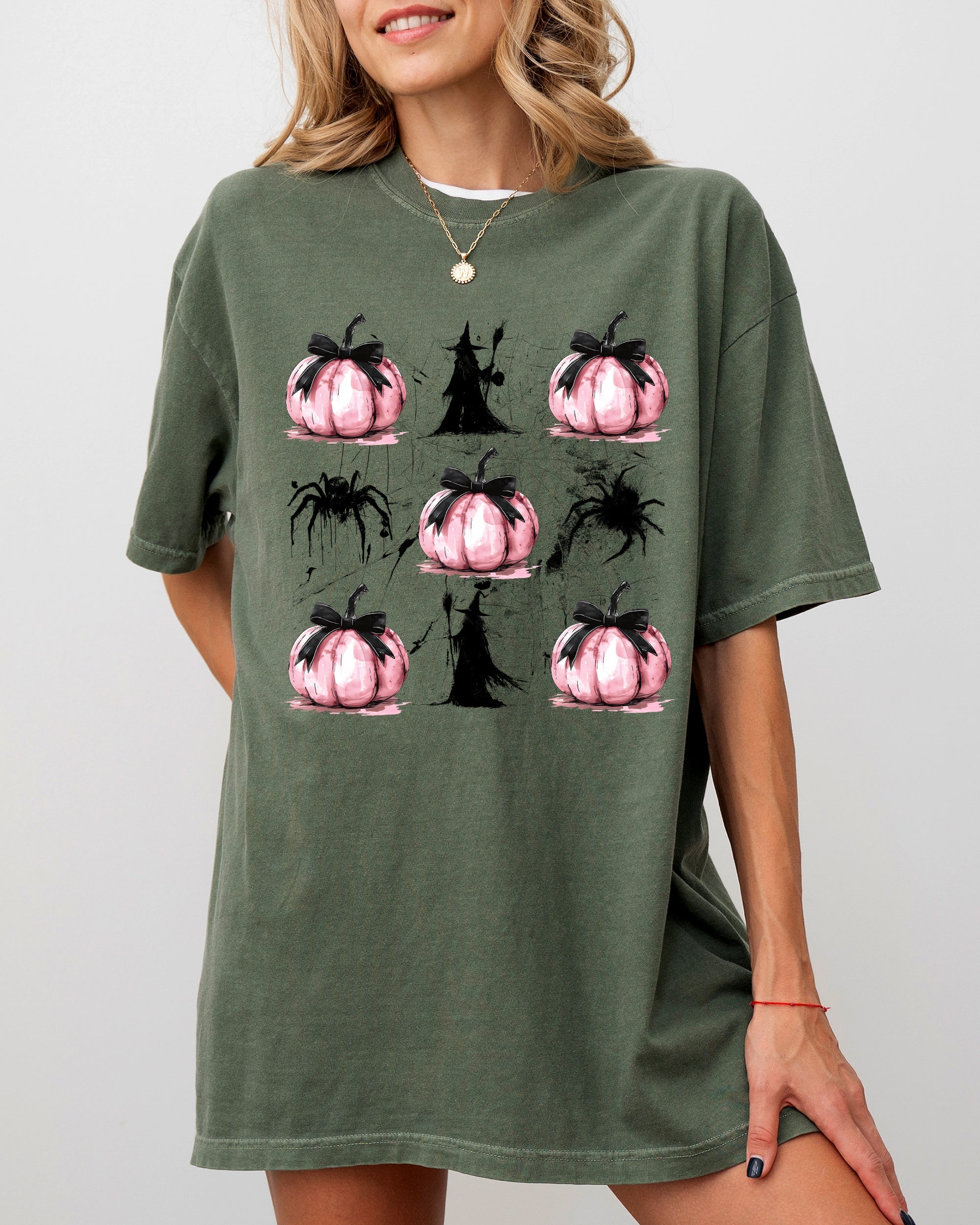 Witch Spiders Pumpkins Spooky Coquette Ribbons and Bows Halloween Comfort Colors Tee