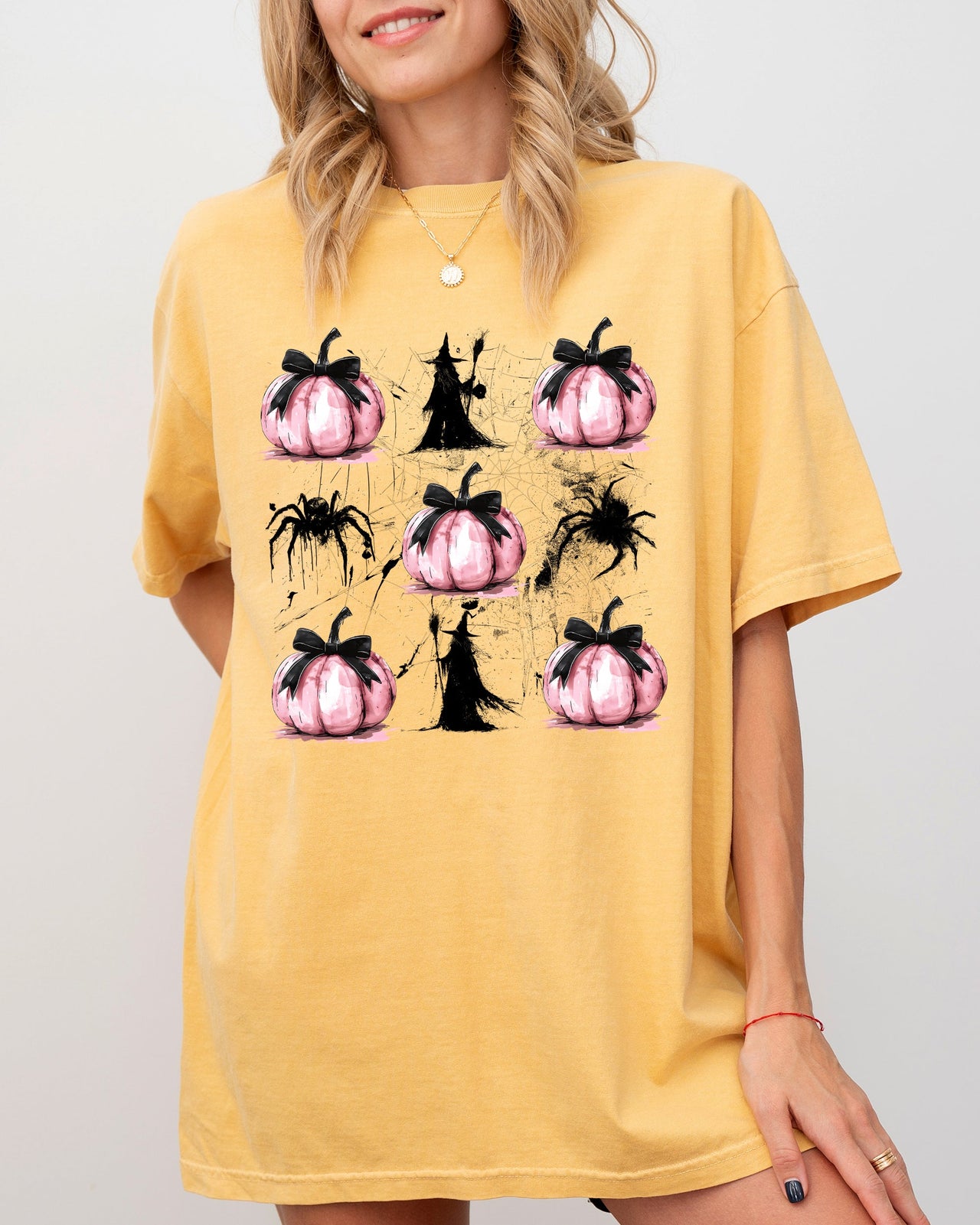 Witch Spiders Pumpkins Spooky Coquette Ribbons and Bows Halloween Comfort Colors Tee