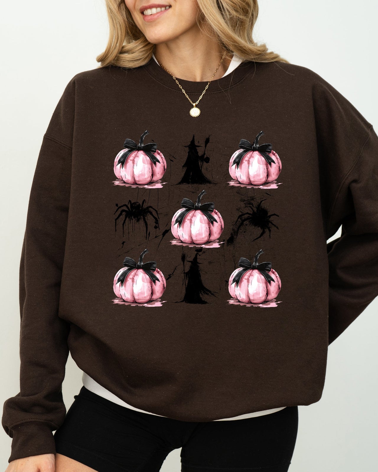 Witch Spiders Pumpkins Spooky Coquette Ribbons and Bows Halloween Autumn Sweatshirt