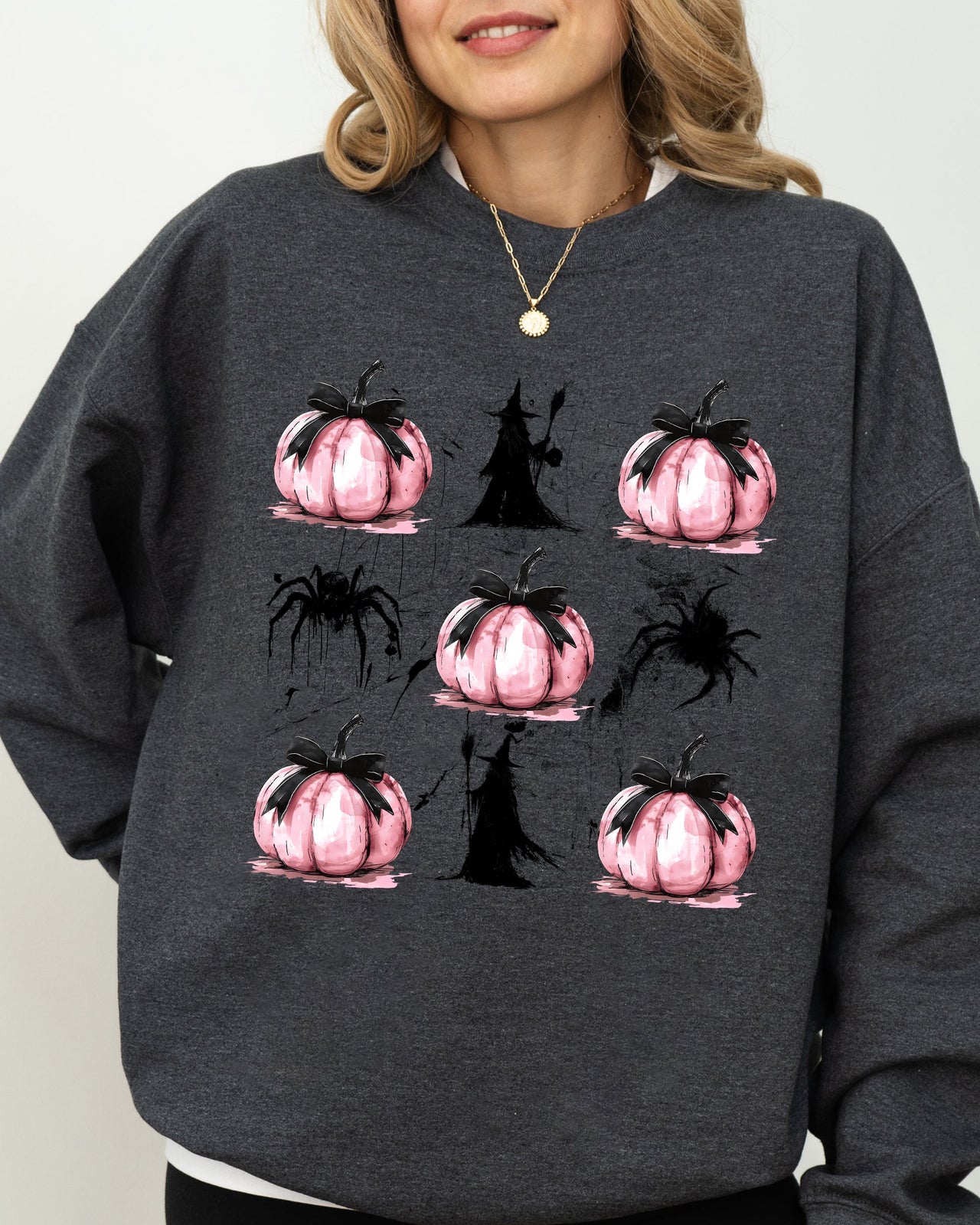 Witch Spiders Pumpkins Spooky Coquette Ribbons and Bows Halloween Autumn Sweatshirt