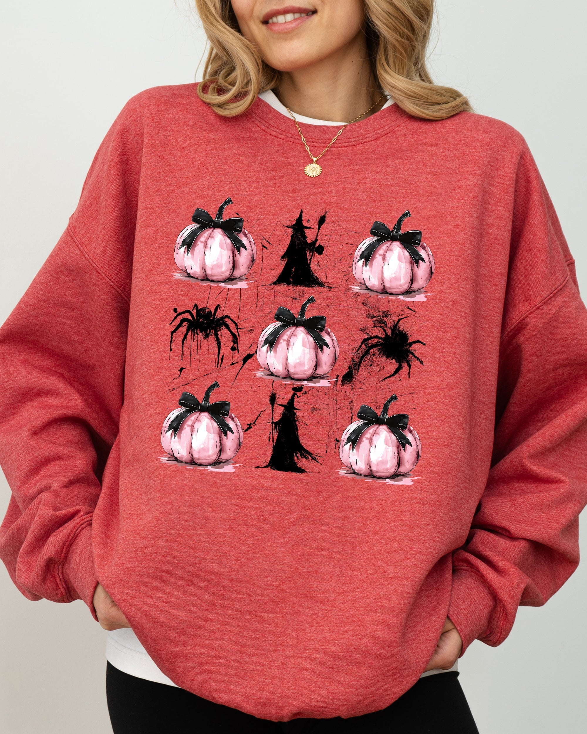Witch Spiders Pumpkins Spooky Coquette Ribbons and Bows Halloween Autumn Sweatshirt