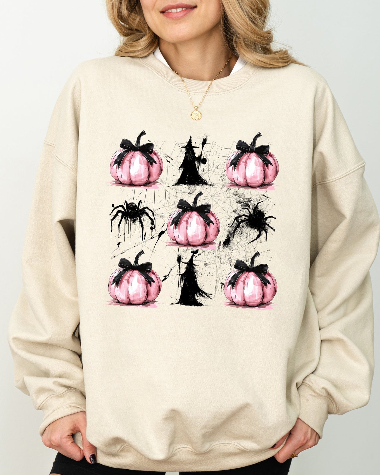 Witch Spiders Pumpkins Spooky Coquette Ribbons and Bows Halloween Autumn Sweatshirt