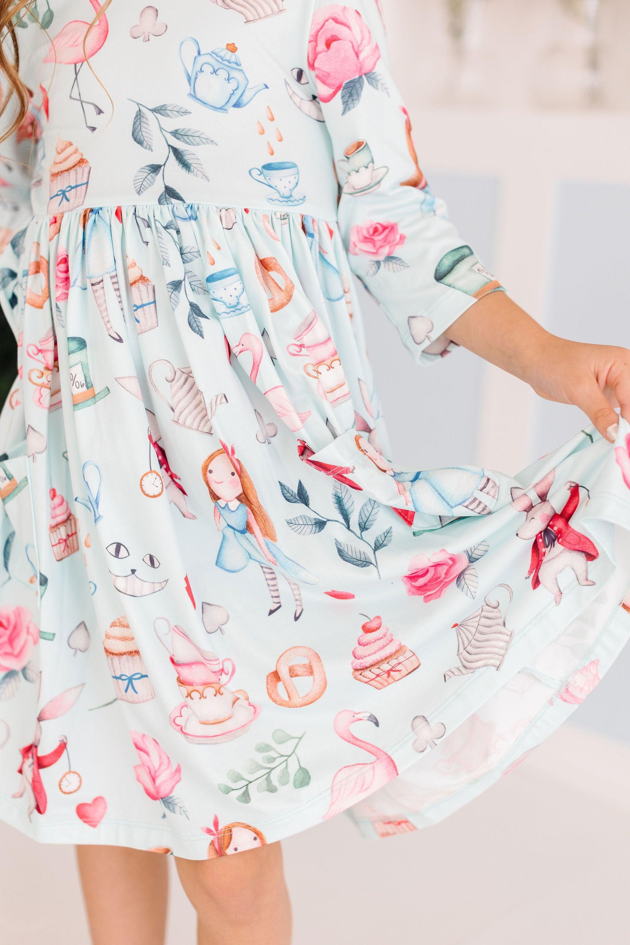 SALE Wonderland 3/4 Sleeve Pocket Twirl Dress