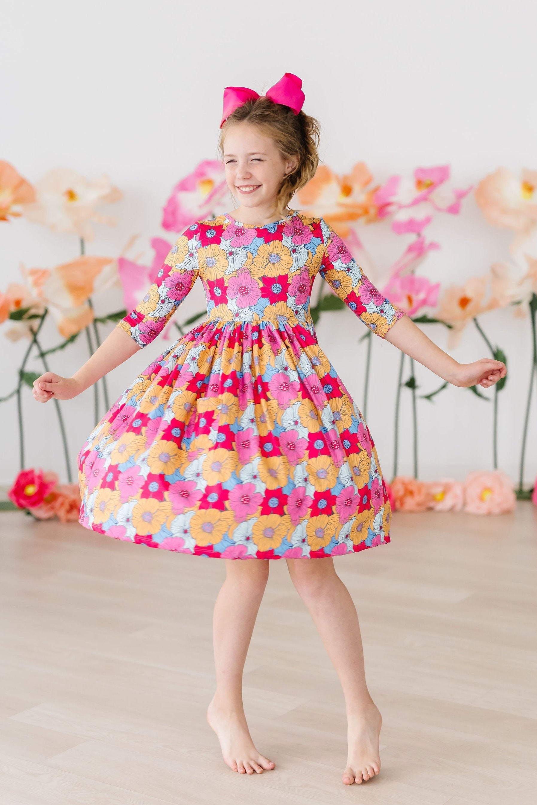 SALE Wonderland Floral 3/4 Sleeve Pocket Twirl Dress